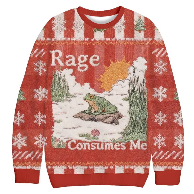 Red Rage Consumes Me Frog Pond Vintage Christmas Sweater, Ugly Xmas Sweater, Christmas Ugly Sweatshirt