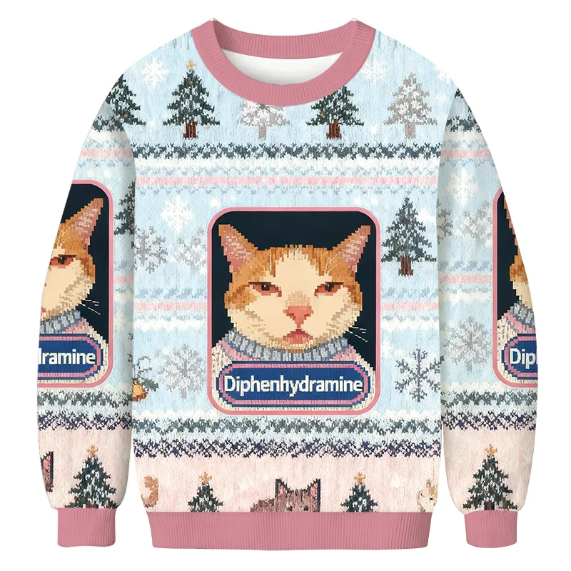 Funny Diphenhydramine Cat Meme Ugly Sweater, Gift For Cat Lovers, Christmas Ugly Sweatshirt