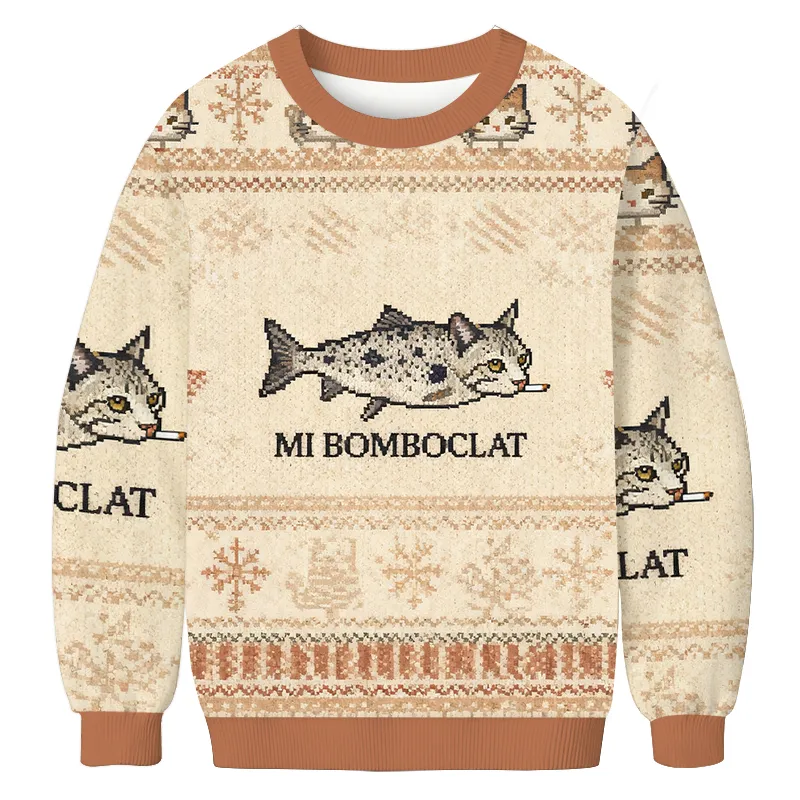 Bomboclat Fish Cat Meme Ugly Sweater, Funny Ugly Christmas Sweater, Christmas Ugly Sweatshirt, Cat Lover Gift