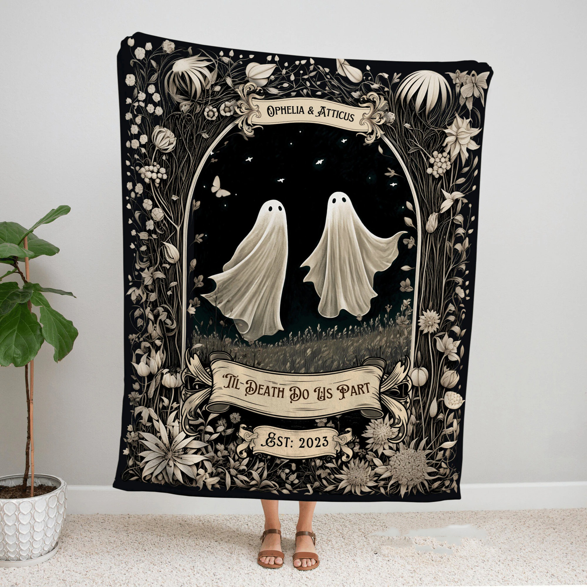 Till Death Do Us Part Blanket, Ghost Couple, Personalized Wedding Blanket, Gift For Wedding Couple, Halloween Gift Idea