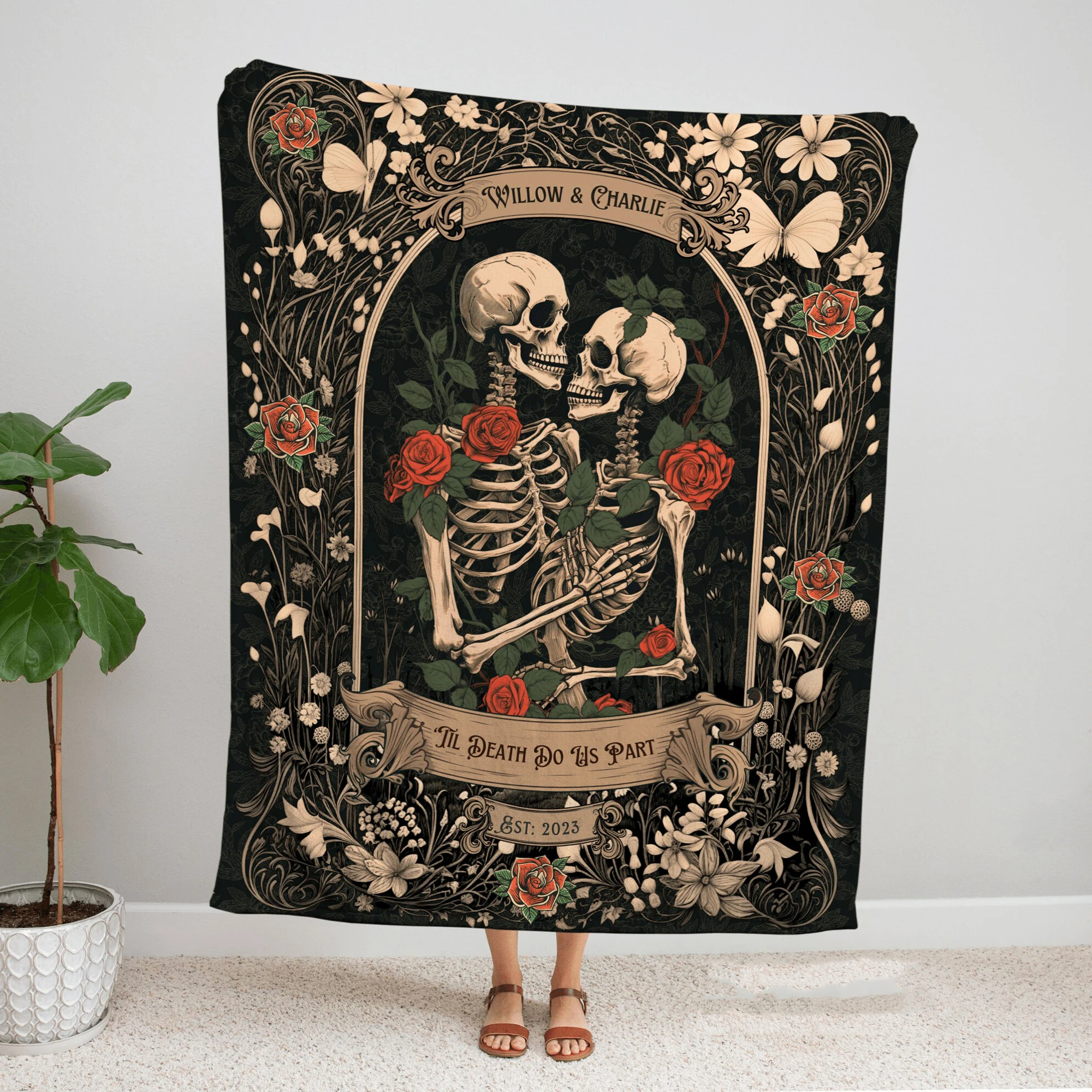 Till Death Do Us Part Blanket, Personalized Wedding Blanket, Gift For Wedding Couple, Halloween Gift Idea