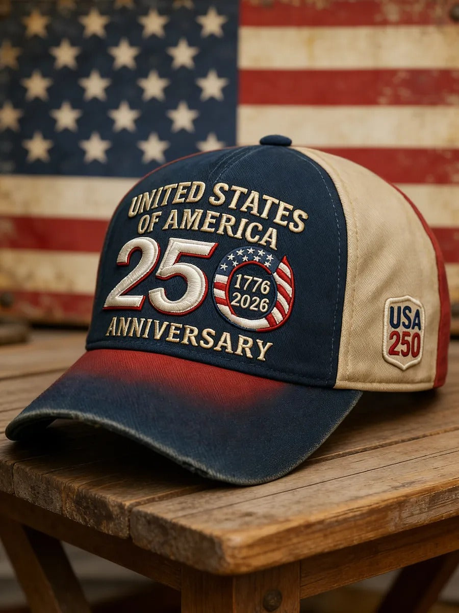 United States Of America 1776-2026 250th Anniversary Print Patriotic Hat, Red White Blue Classic Cap