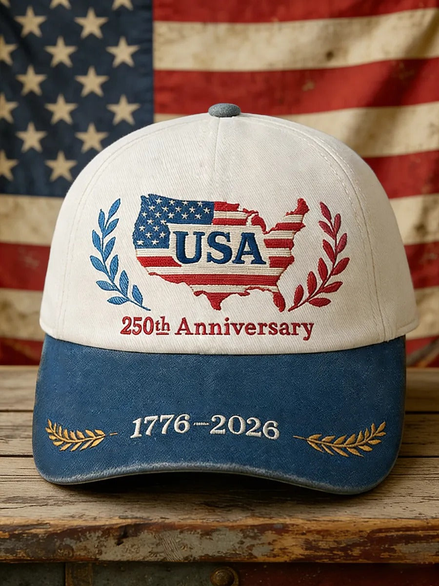 250th Anniversary Print Patriotic Hat, Red White Blue Classic Cap, Casual Hats For Men