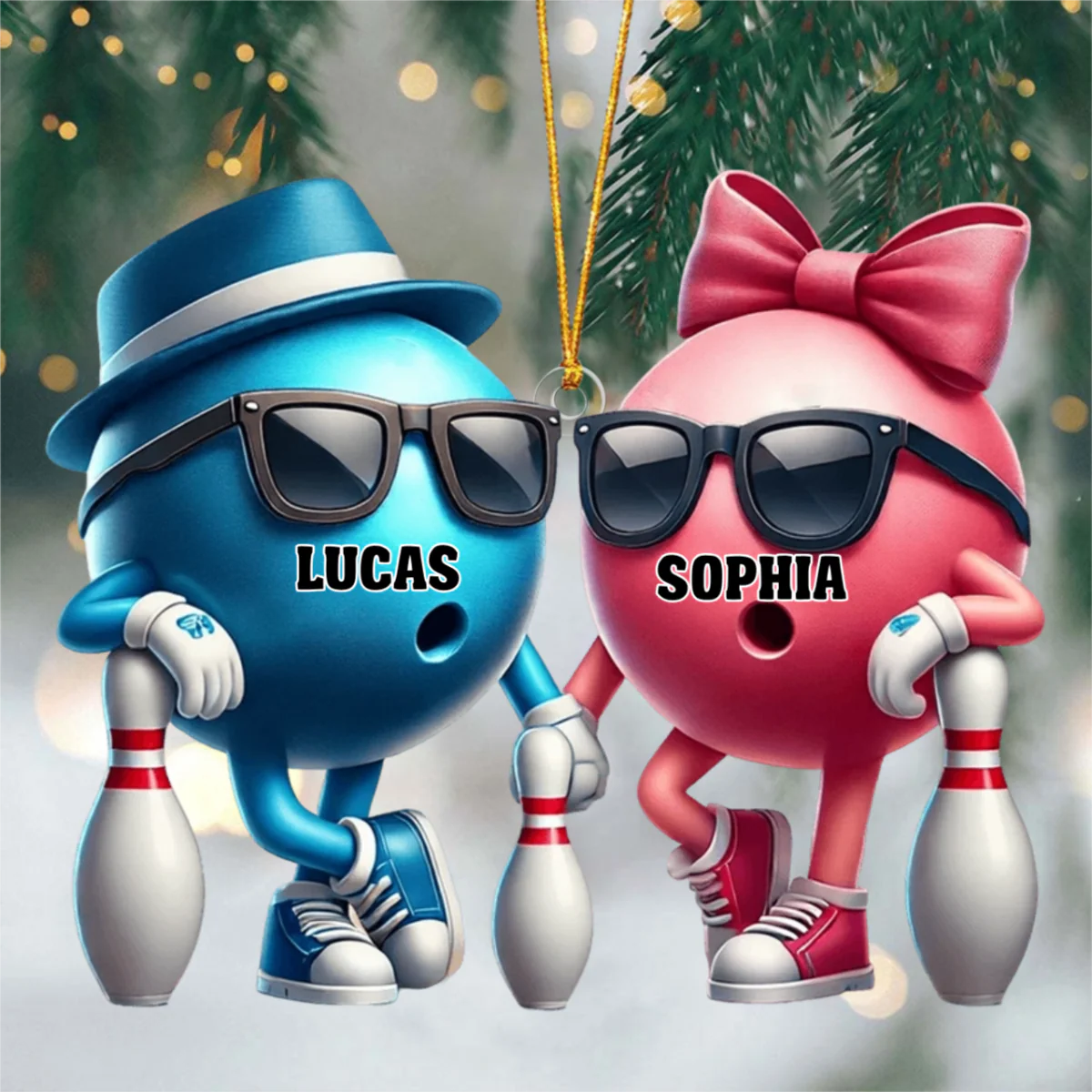Personalized Bowling Couple Acrylic Ornament, Gift For Bowling Lovers, Couple Christmas Gift