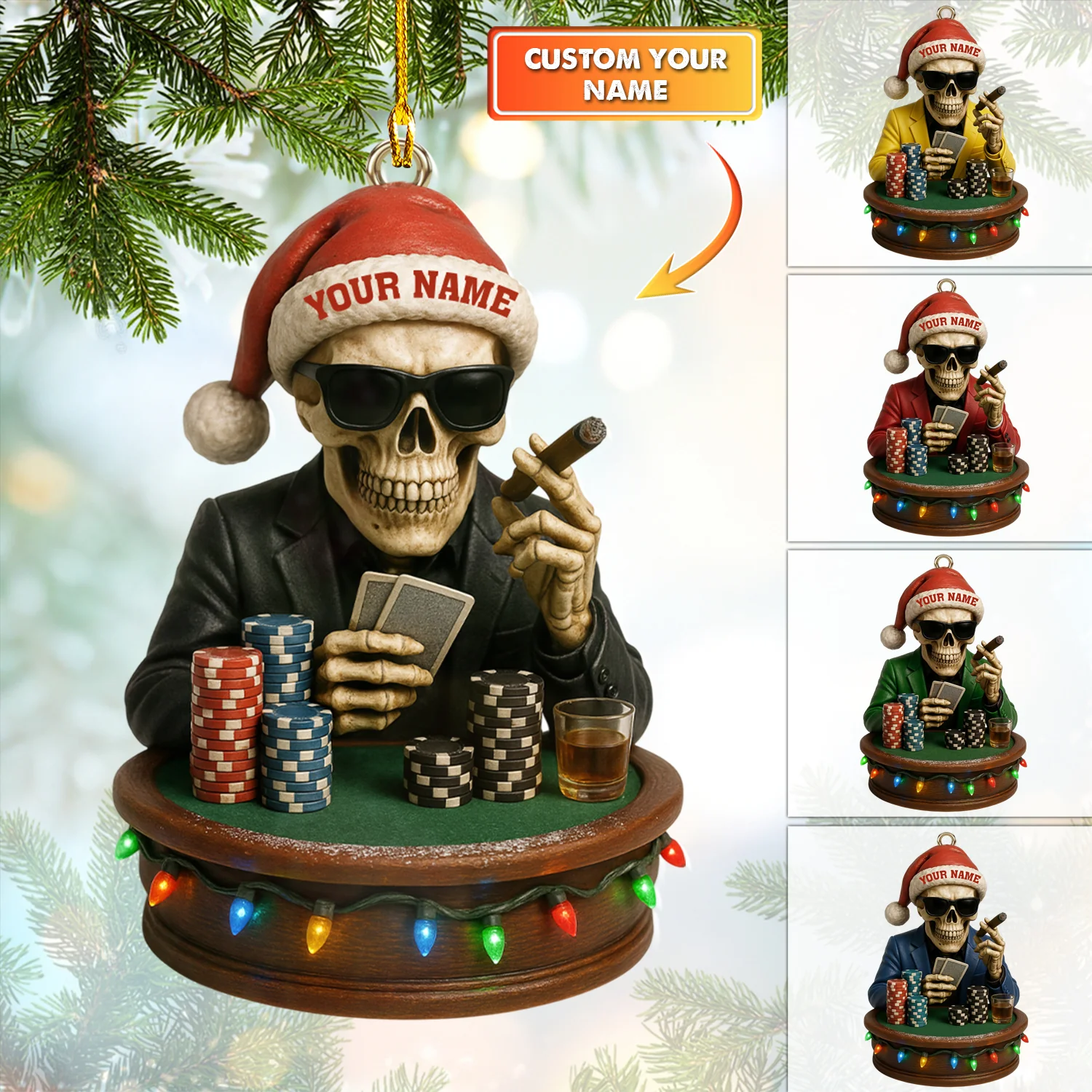 Personalized Poker Santa Ornament β Custom Name Christmas Ornament Gambling Christmas Gifts