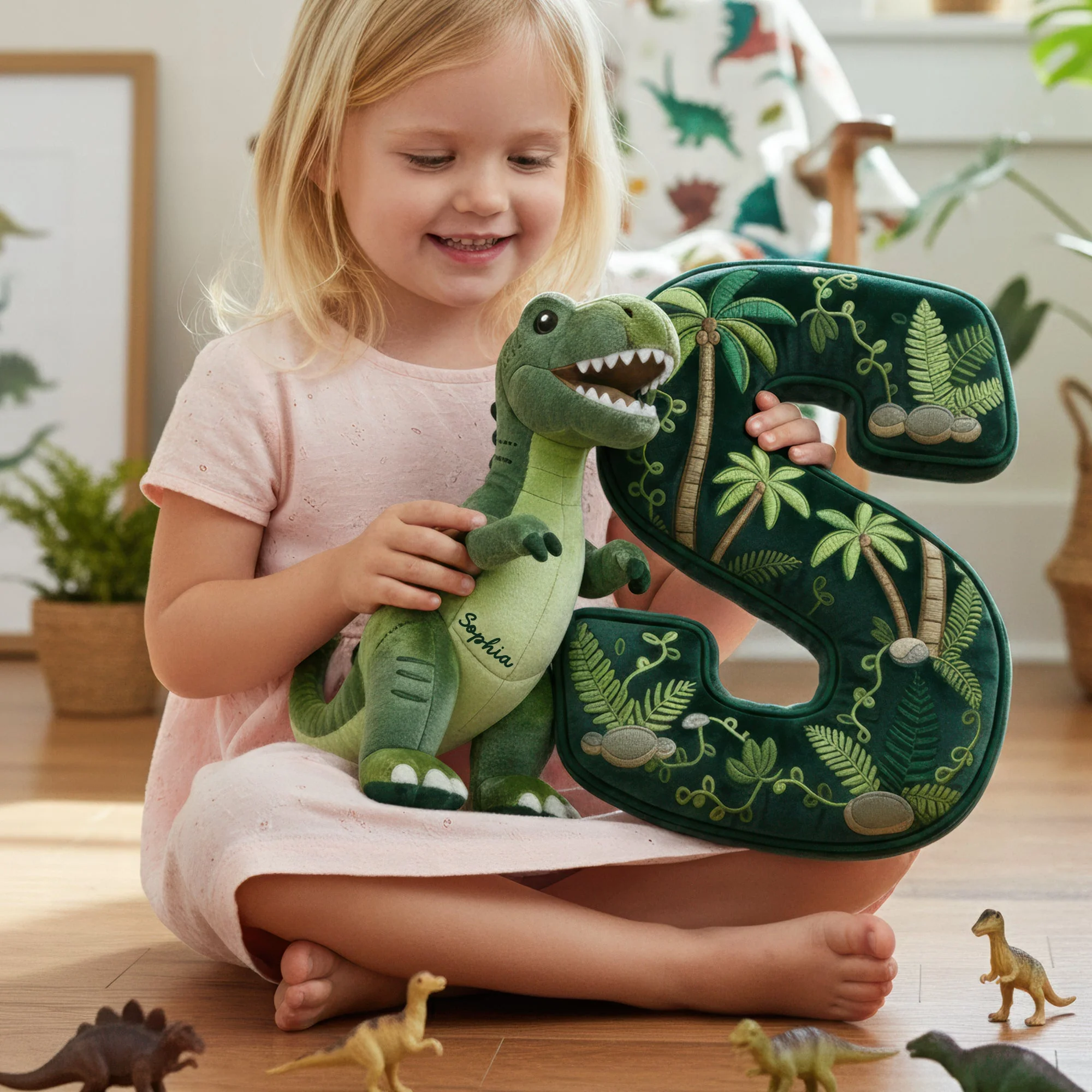 Alphabet Initial T-Rex Custom Shape Pillow, Gift For Dinosaur Lover, Cute Birthday Gift