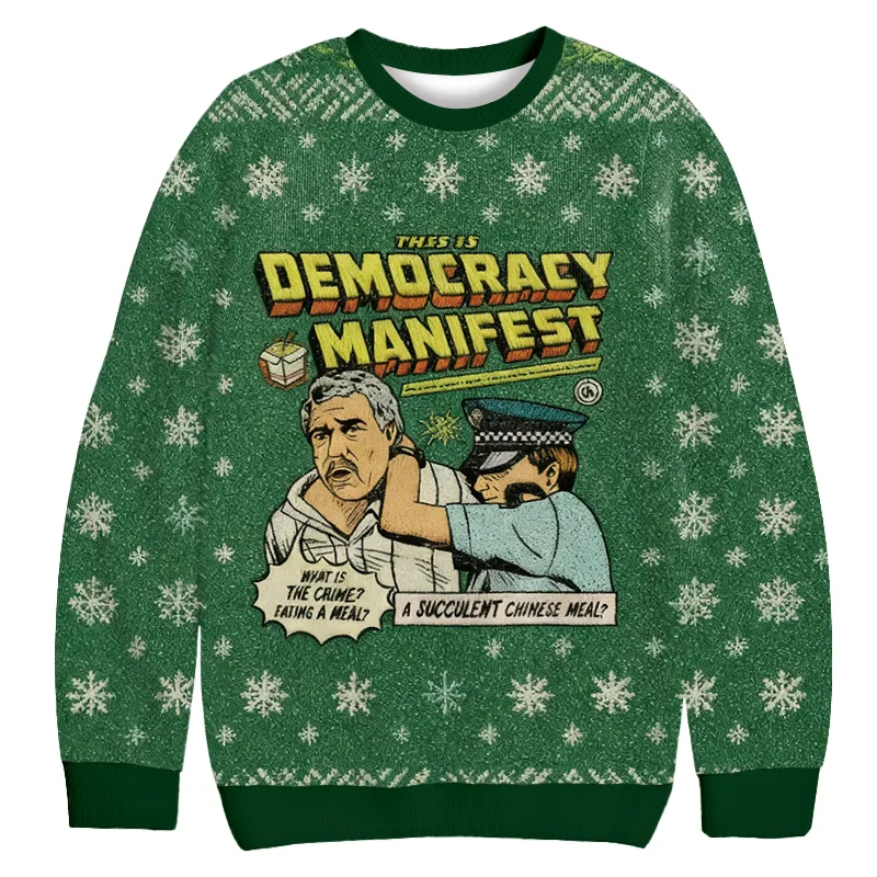 Green This is Democracy Manifest Vintage Christmas Sweater, Ugly Xmas Sweater, Christmas Ugly Sweatshirt