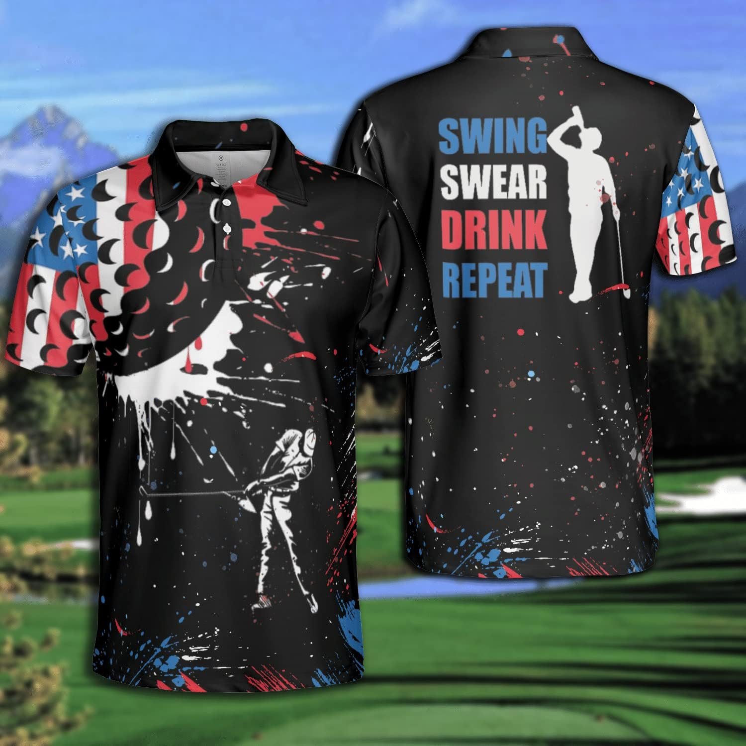 Golf Man Swing Swear Drink Repeat Golf Polo Shirts, Golf Gift For Men, Golf Shirts For Men