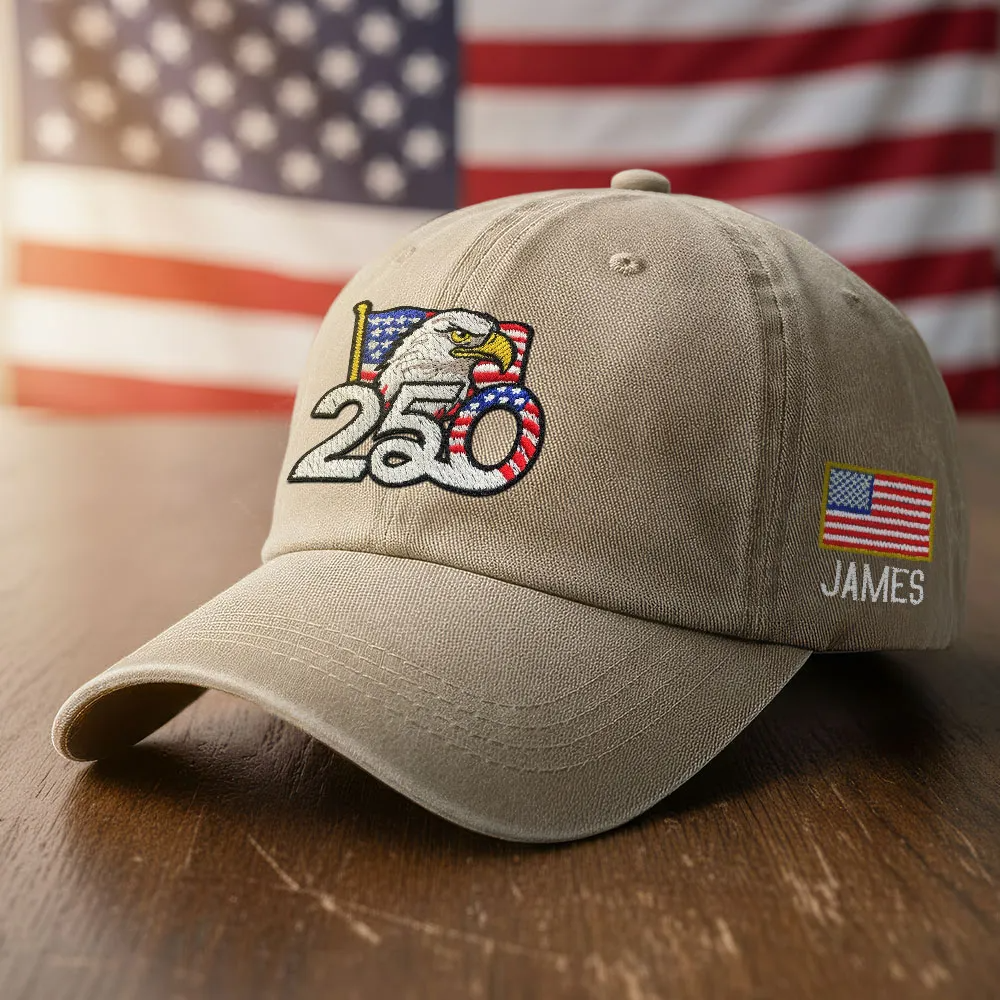Custom Name Eagle American Flag Print Hat, 250th Anniversary Patriot Hat, Classic Cap