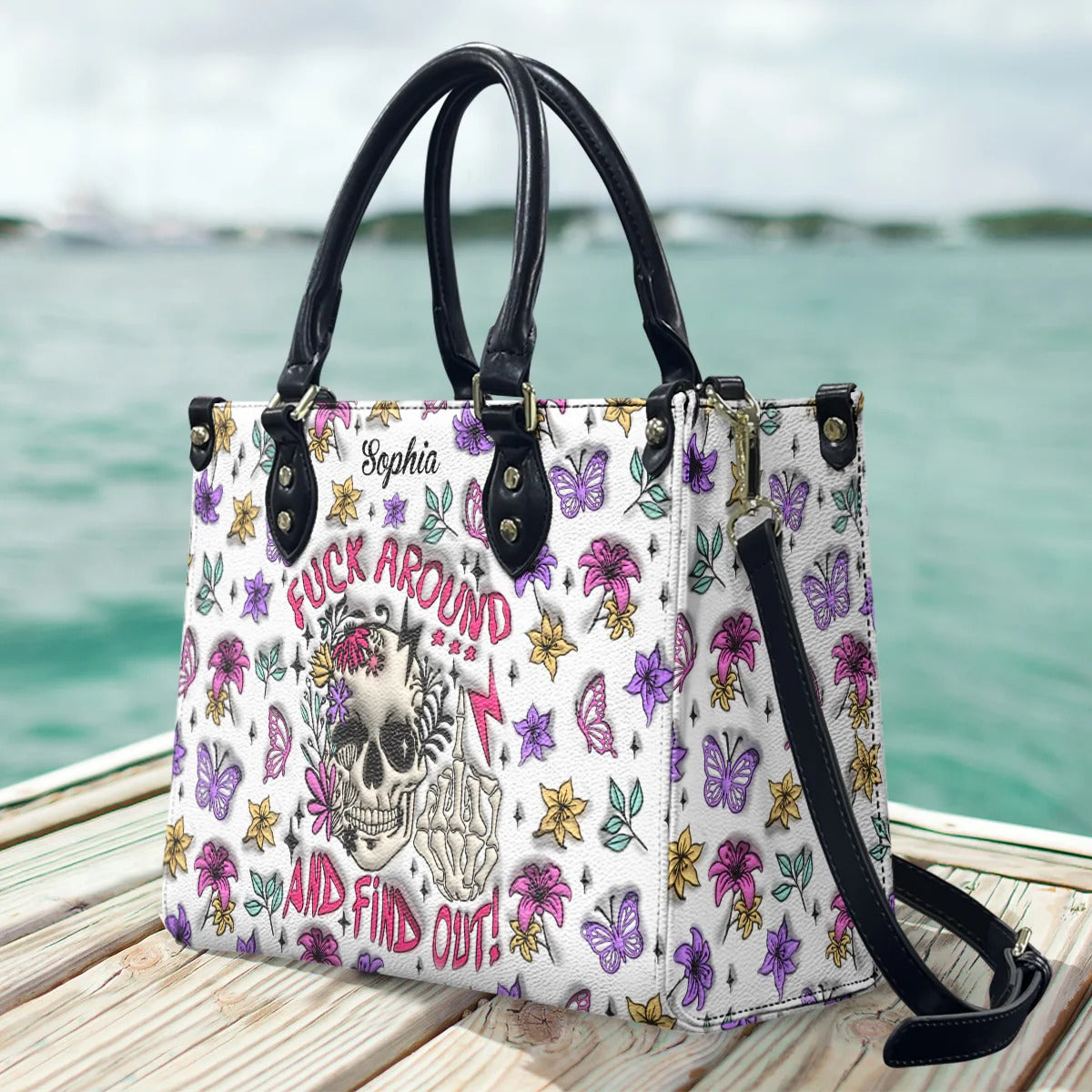 Fxck Around And Find Out - Personalized Skull Leather Handbag