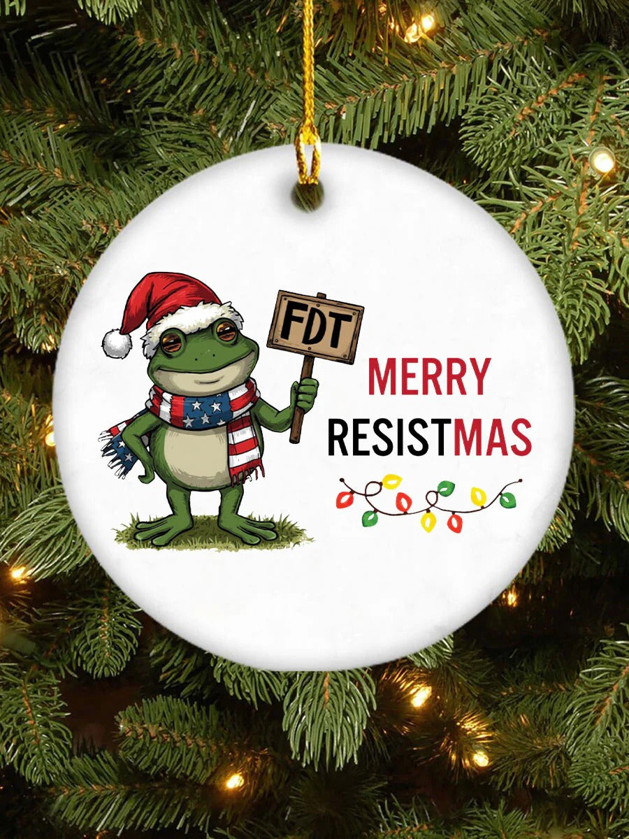 Resist Frog Portland Frog Dont Obey Ornament, Decorative Ornament, Ceramic Ornament, Holiday Gifts