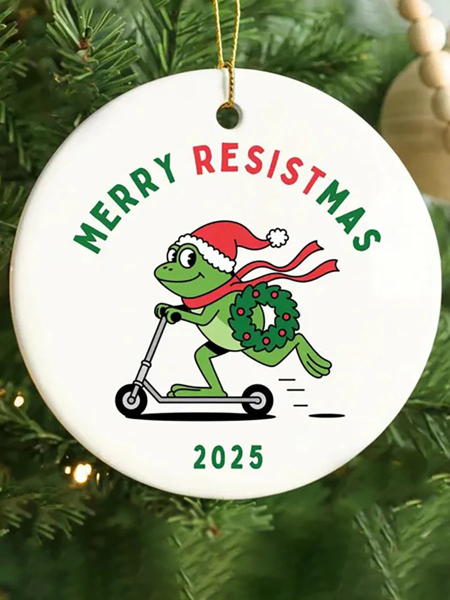 Merry Resistmas Portland Frog Ornament, Decorative Ornament, Ceramic Ornament, Holiday Gifts