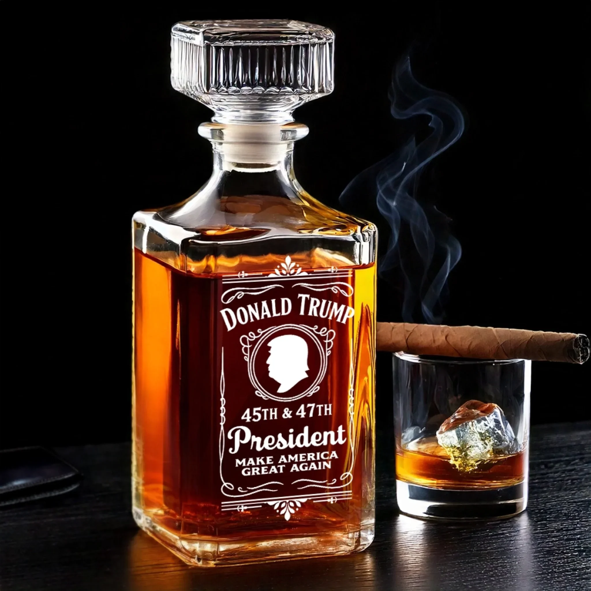 Trump MAGA 45 47 Republican Glass Whiskey Decanter, Luxury Whiskey Glass, Whiskey Decanter Set