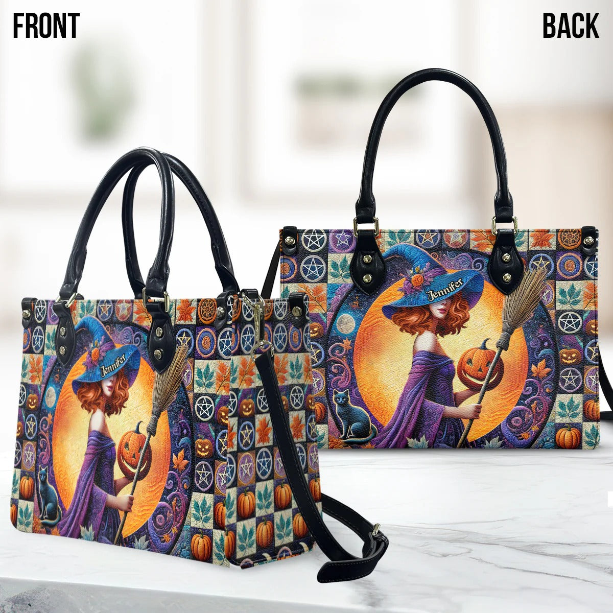 Beautiful Witch - Personalized Witch Leather Handbag With Wallet, Halloween Handbag