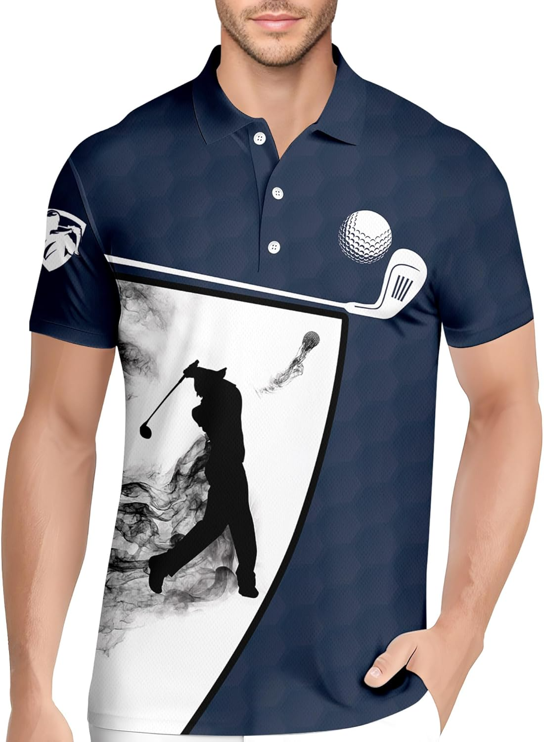 White Blue Swing Swear Drink Repeat Golf Polo Shirts, Golf Gift For Men, Golf Shirts For Men