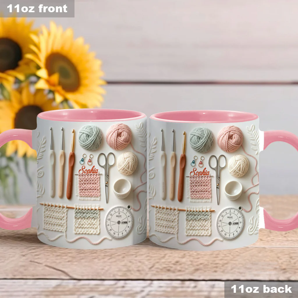 Love Crocheting Personalized Mugs, Crocheting Tool Accent Mug, Valentine Gift Ideas For Her