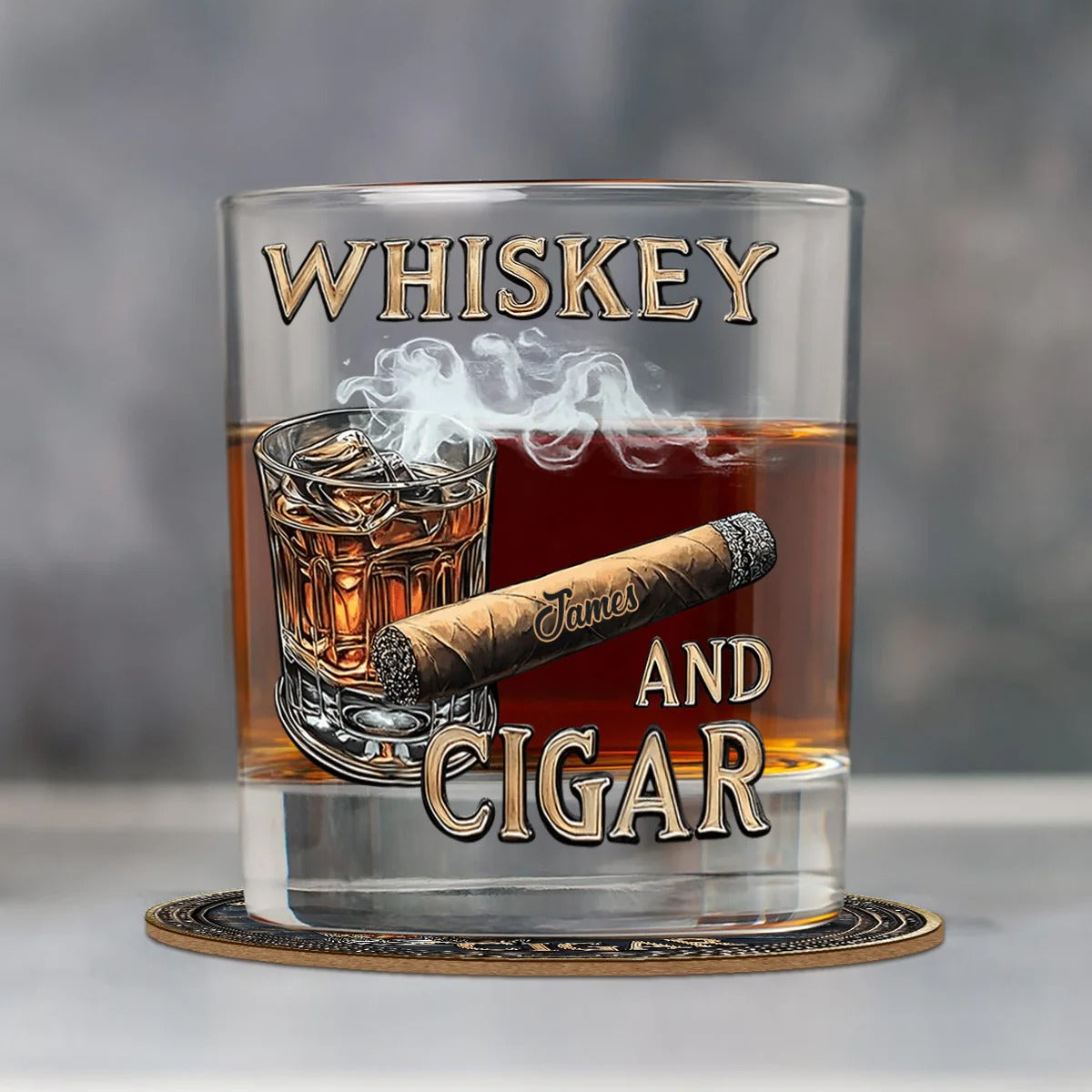 Whiskey And Cigar, Custom Whiskey Glasses For Father