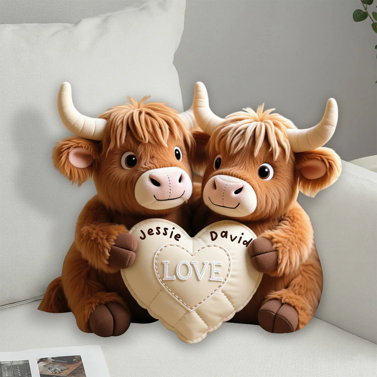 Highland Cow Couple Custom Shape Pillow, Funny Valentines Gift, Perfect Gift For Couple