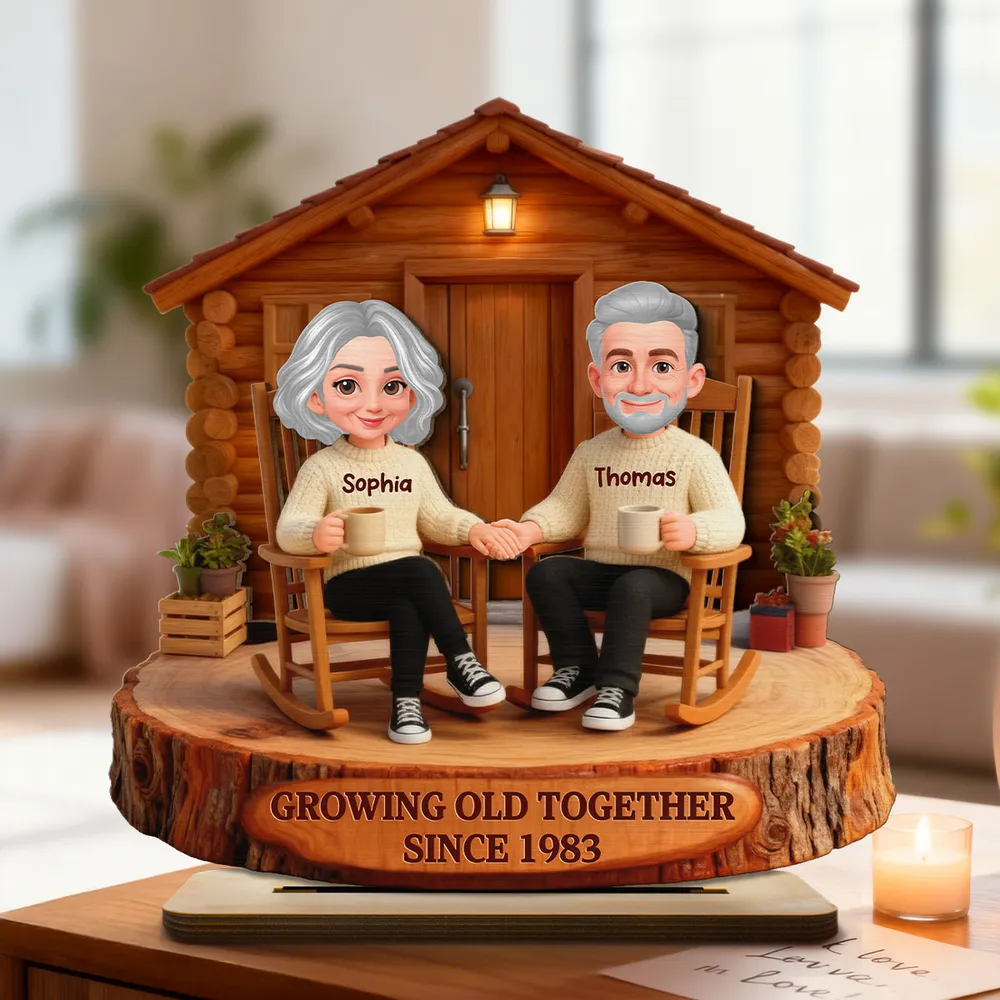 Eternal Love Couple Forever Together Wooden Cabin Growing Old Together Wooden Plaque, Personalized Valentines Gift