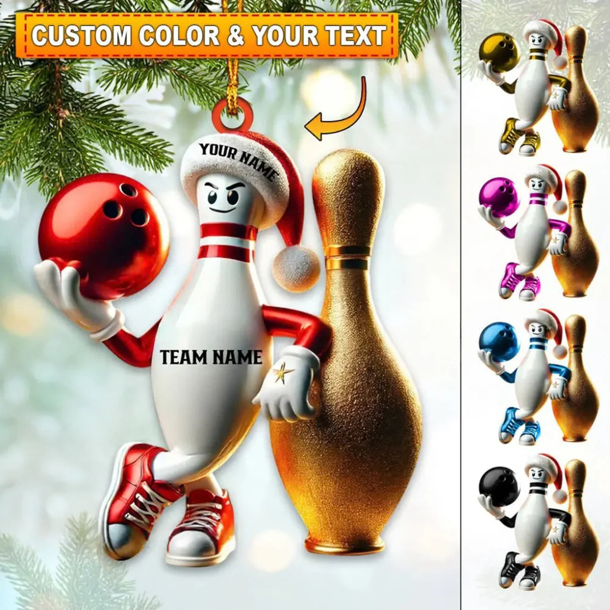 Funny Bowling Ball Custom Name Bowling Team Acrylic Ornament, Lovers Bowling Unique Christmas Ornaments
