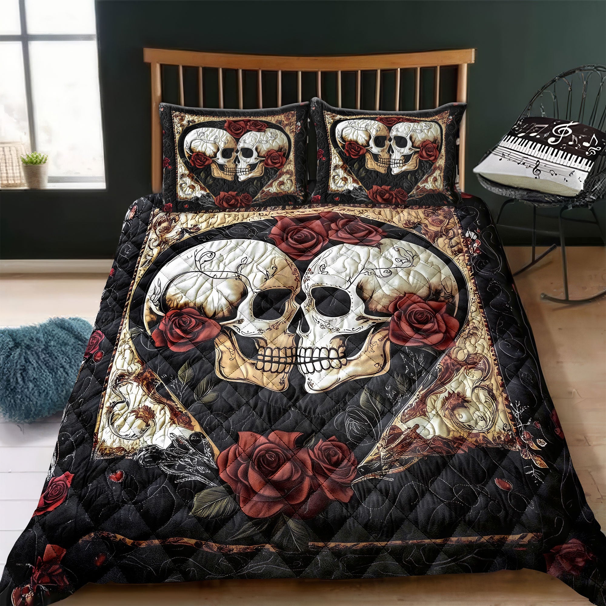 Eternal Love Love Skull Couple Quilt Bed Sets, Couple Bedding Set, Couple Valentines Gift, Gift For Newly Married