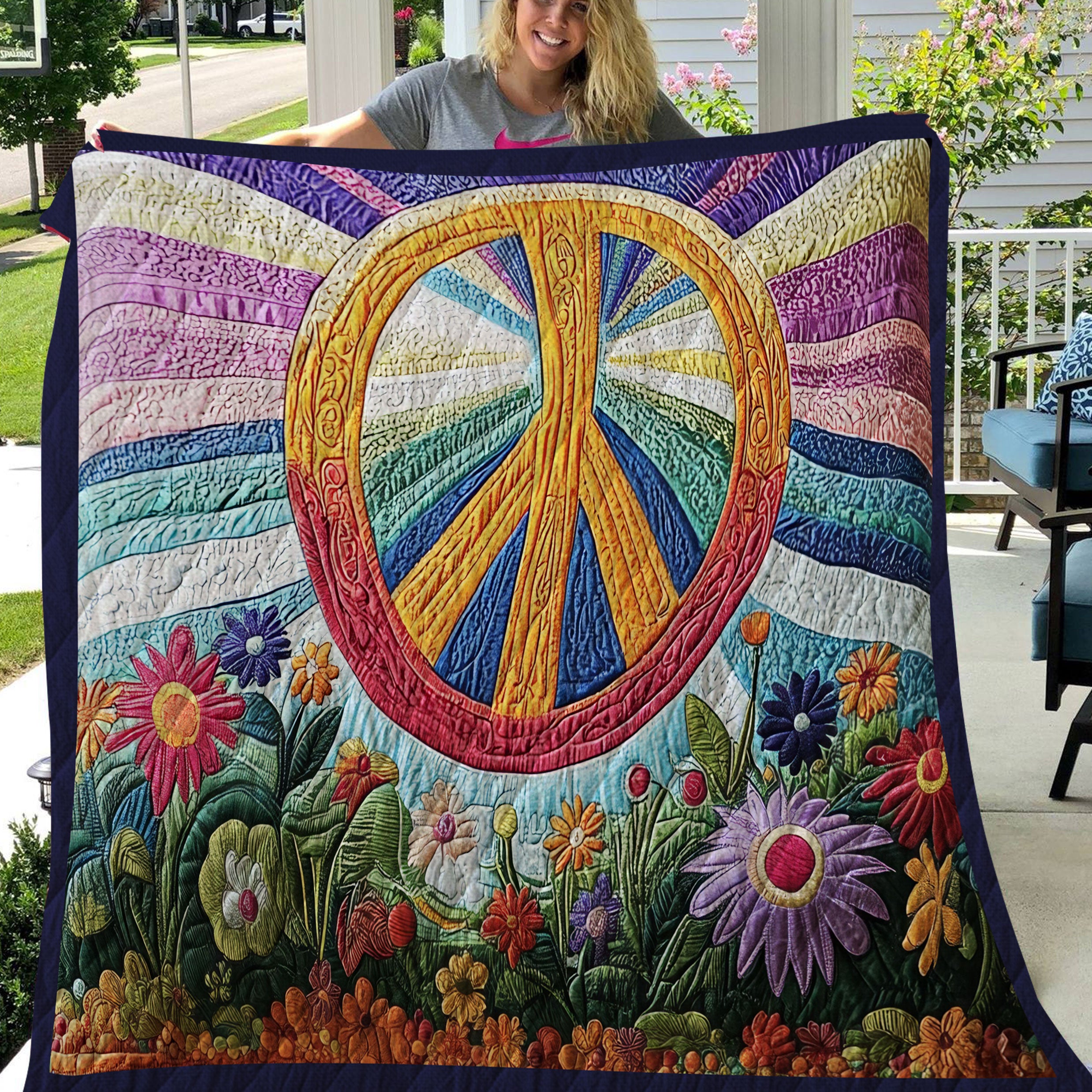 Tie Dye Dreams Quilt Blanket, Floral Throw Blanket, Bedroom Decor