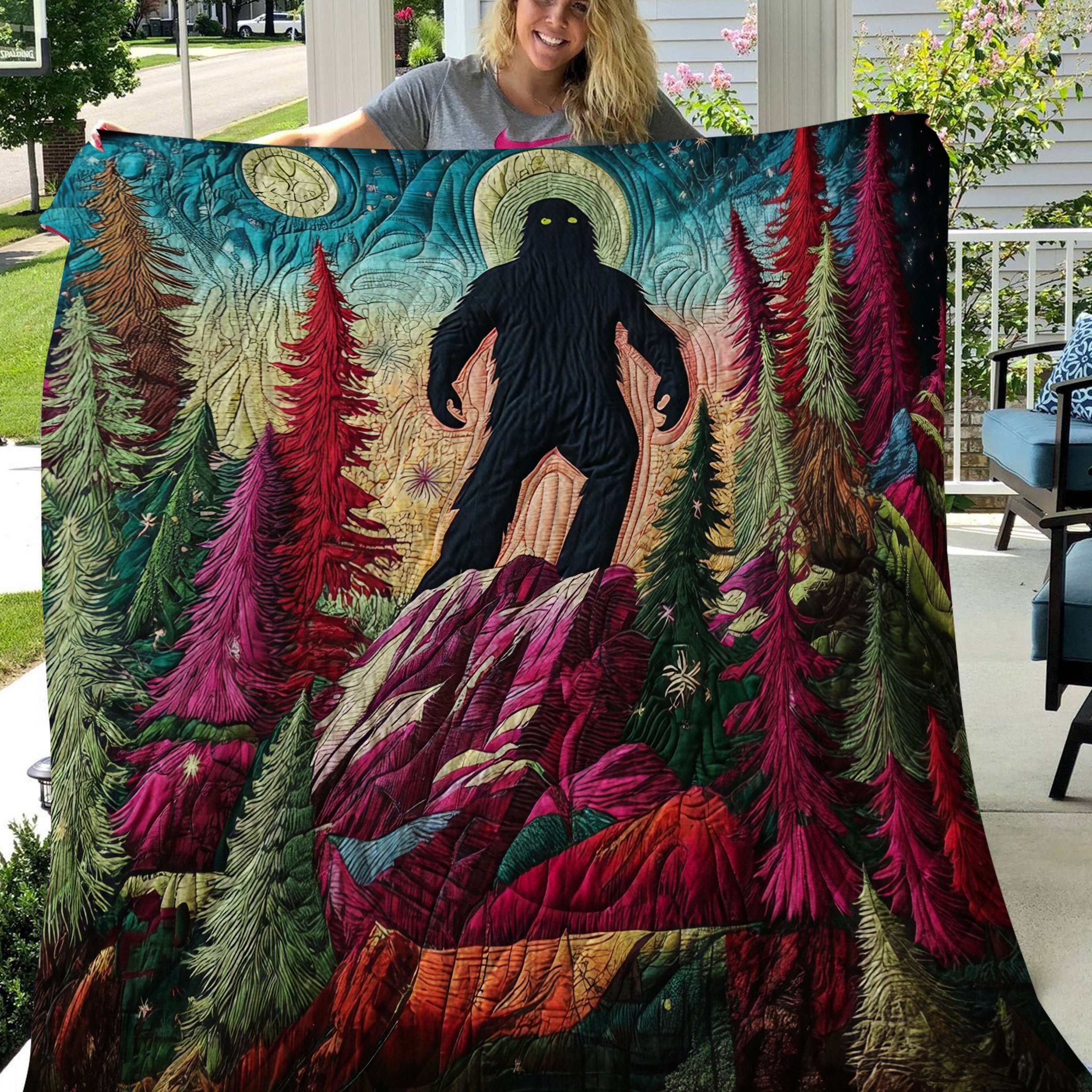 Bigfoot Quilt Blanket, Bigfoot Sasquatch Gifts, Bedroom Decor