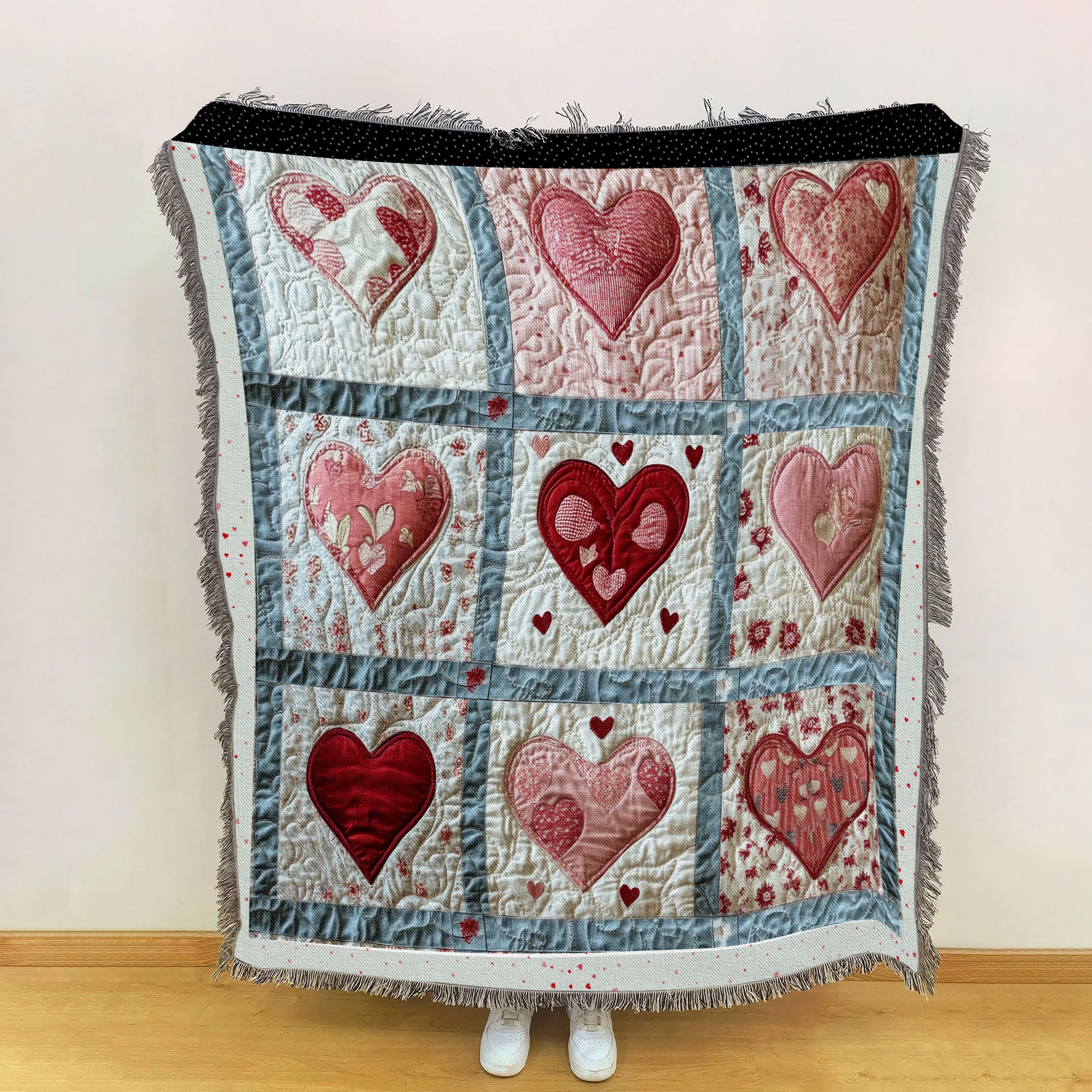 Vintage Patch Heart Woven Blanket, Mom Blanket, Mothers Day Gift