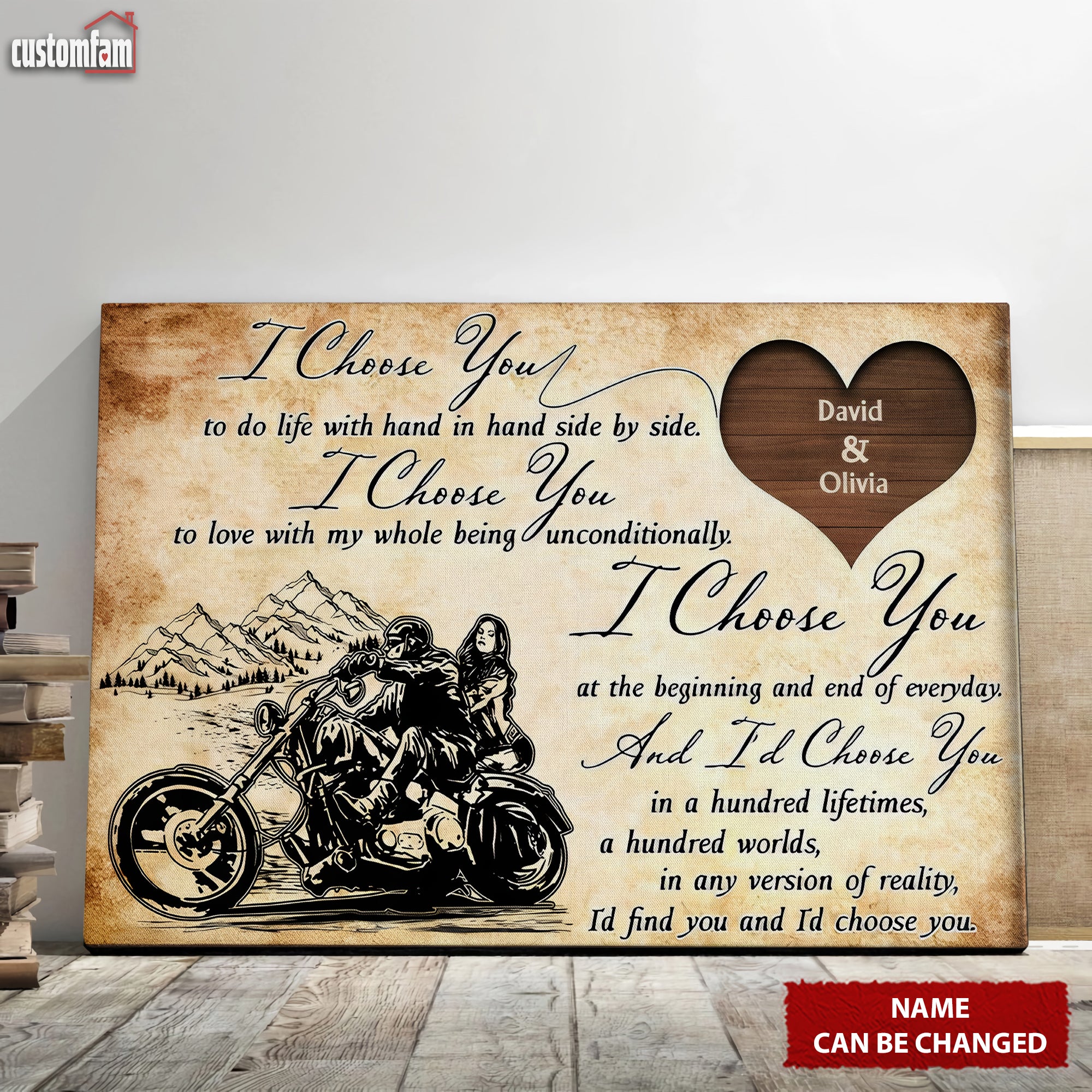 I Choose You Custom Couple Canvas Wall Art, Valentine Gift For Couple, Gift for a Biker