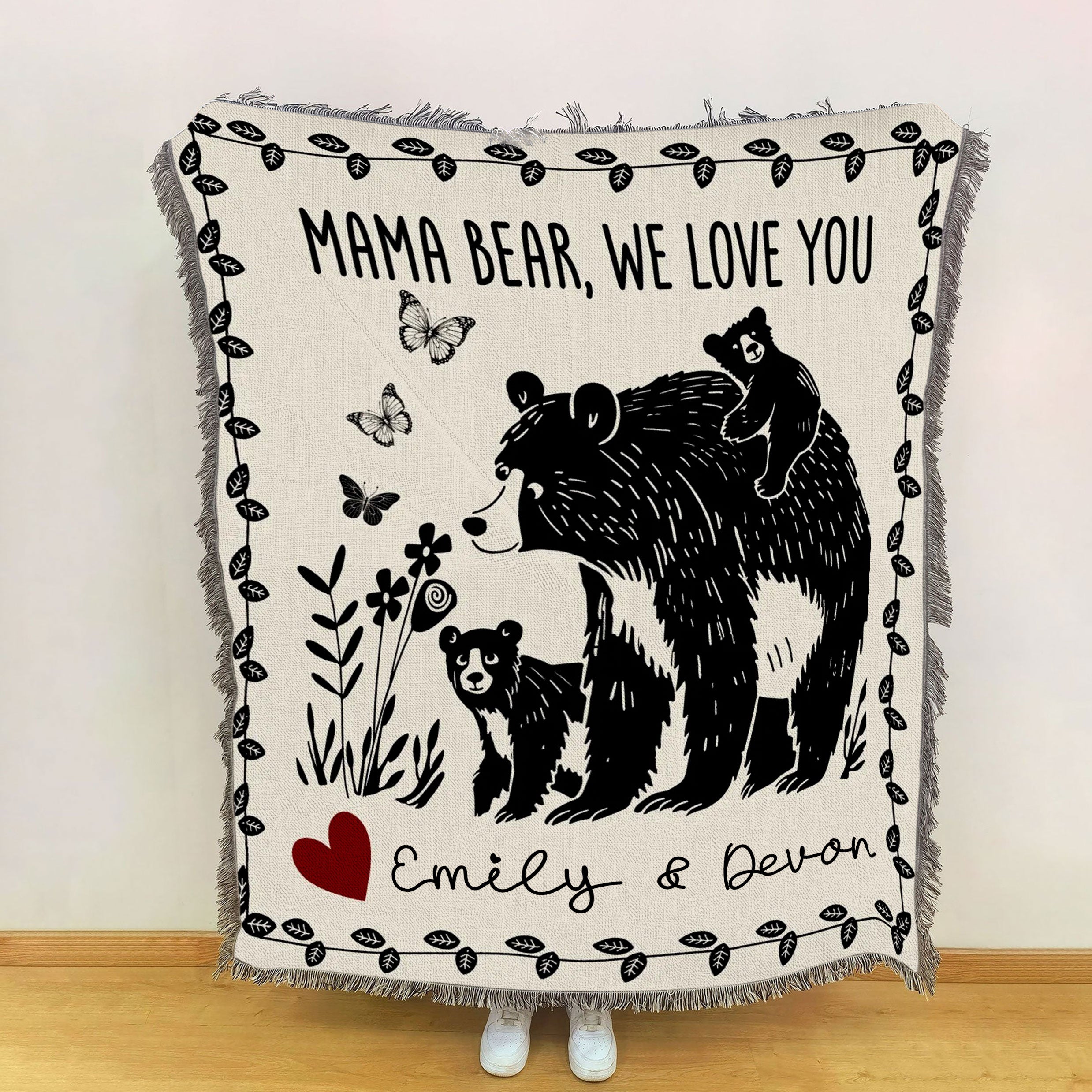 Mama Bear We Love You Custom Woven Blankets, Mother's Day Gift, Gift For Mom