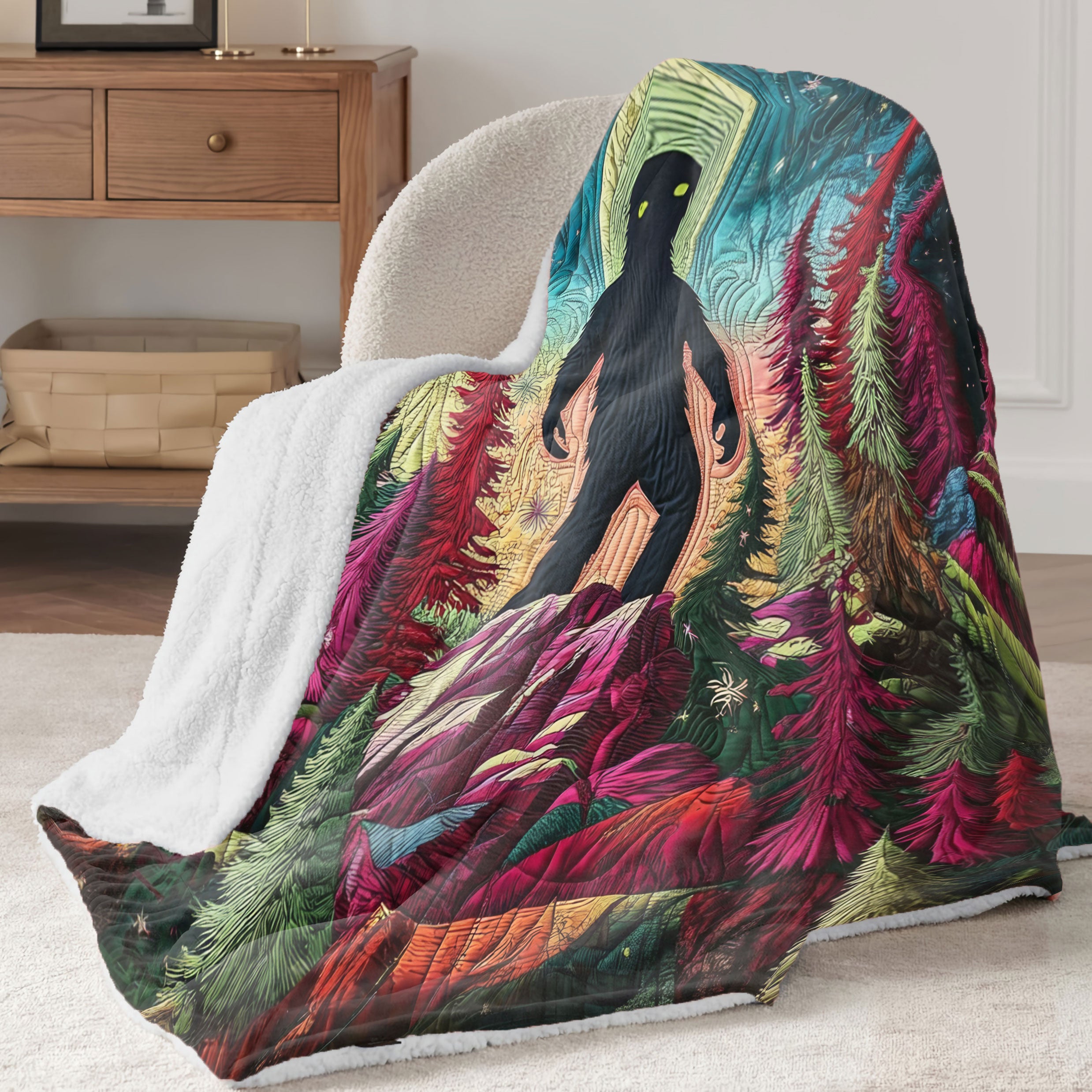 Bigfoot Woven Blanket, Bigfoot Sasquatch Gifts, Bedroom Decor