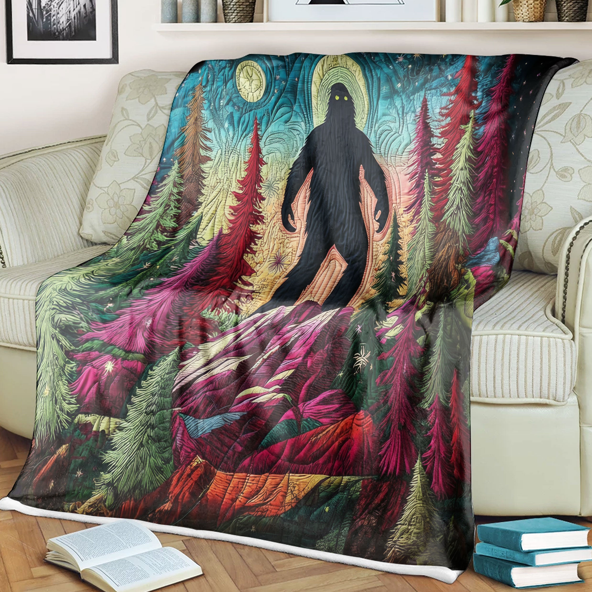 Bigfoot Fleece Blanket, Bigfoot Sasquatch Gifts, Bedroom Decor