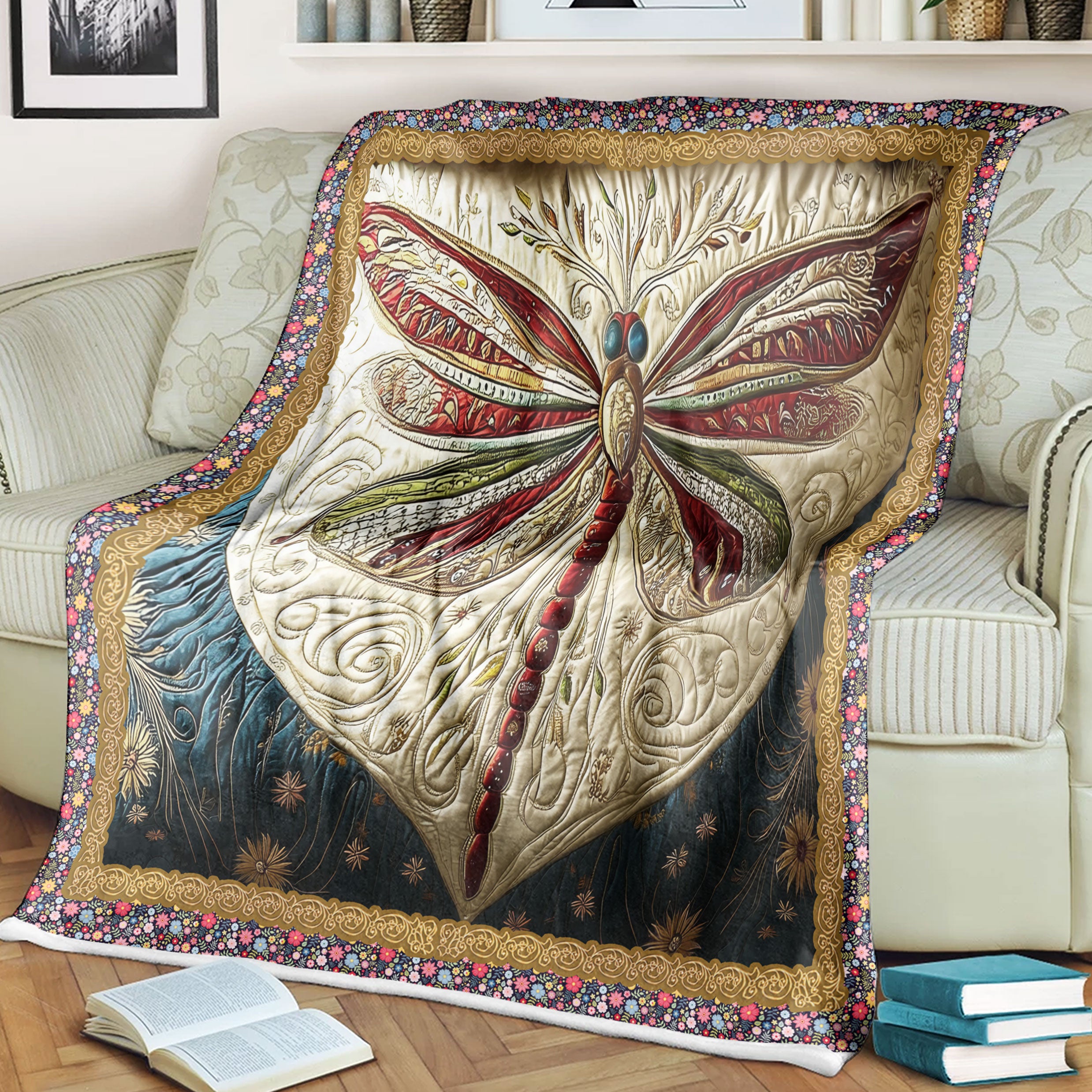 Dragonfly Garden Fleece Blanket, Mom Blanket, Mother's Day Gifts