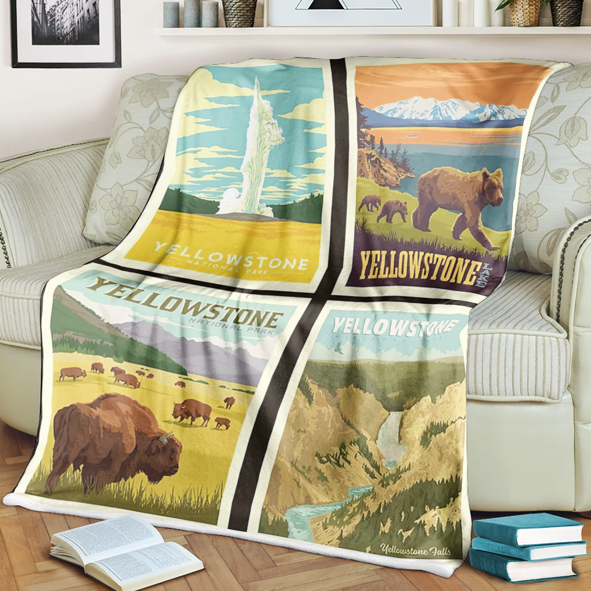 Yellow Stone National Park Fleece Blanket, Gifts For National Park Lovers, Outdoor Blanket