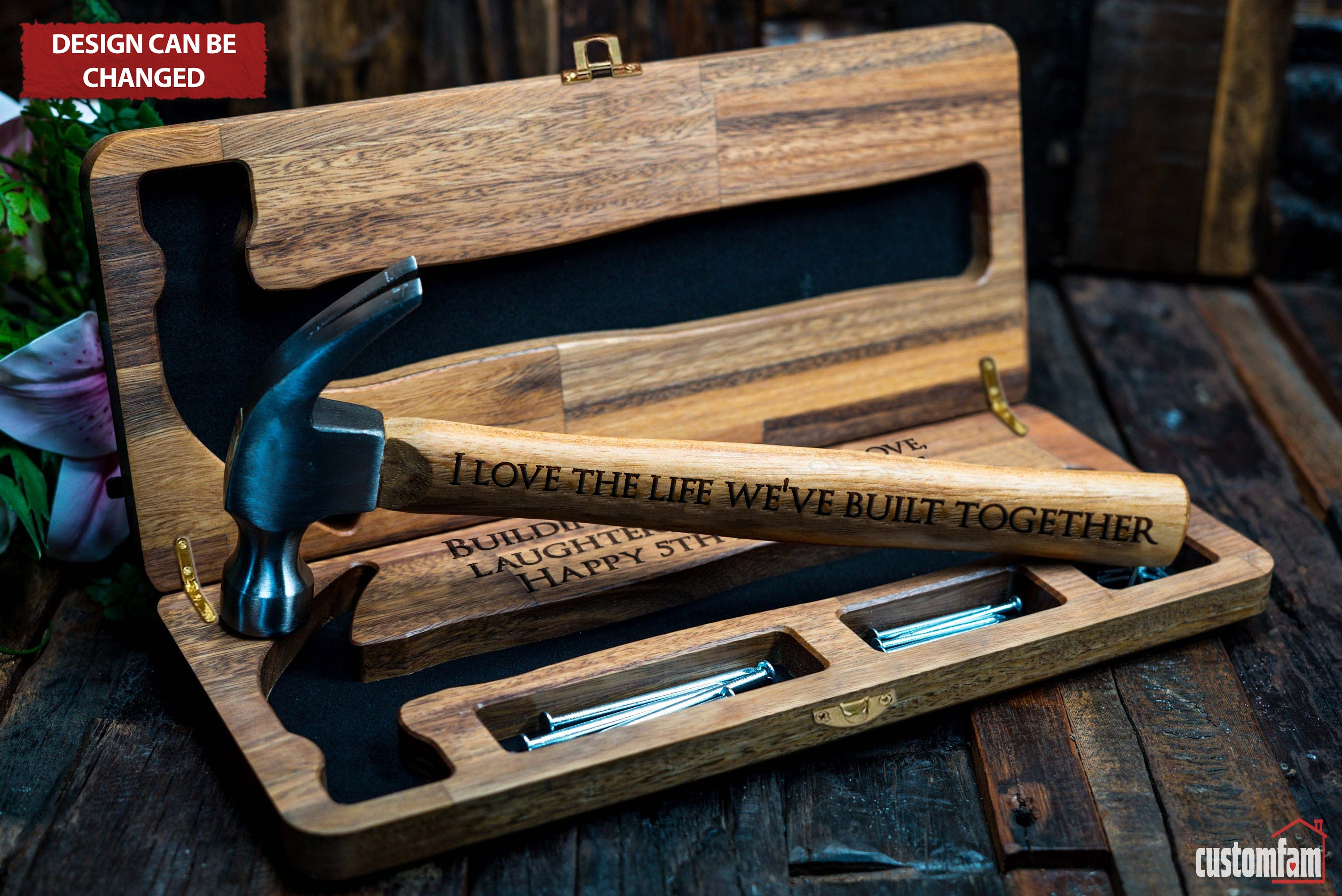 I Love The Life We've Built Together Custom Year Engraved Hammer Box And Nails Set, Framing Hammer, Gifts For Dad
