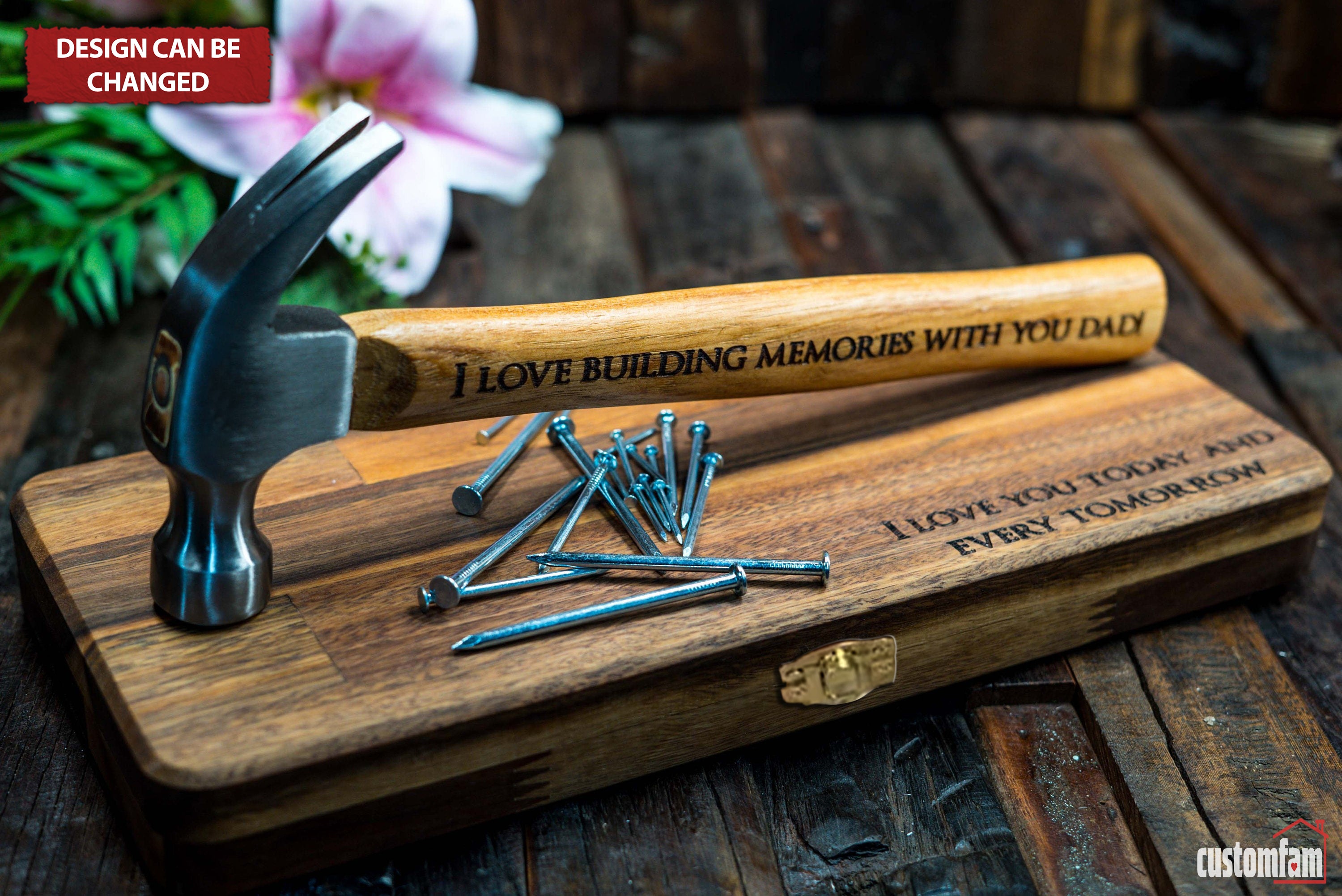 Personalized Engraved Hammer Gift Set With Wooden Box And Nails, Framing Hammer, Gifts For Dad