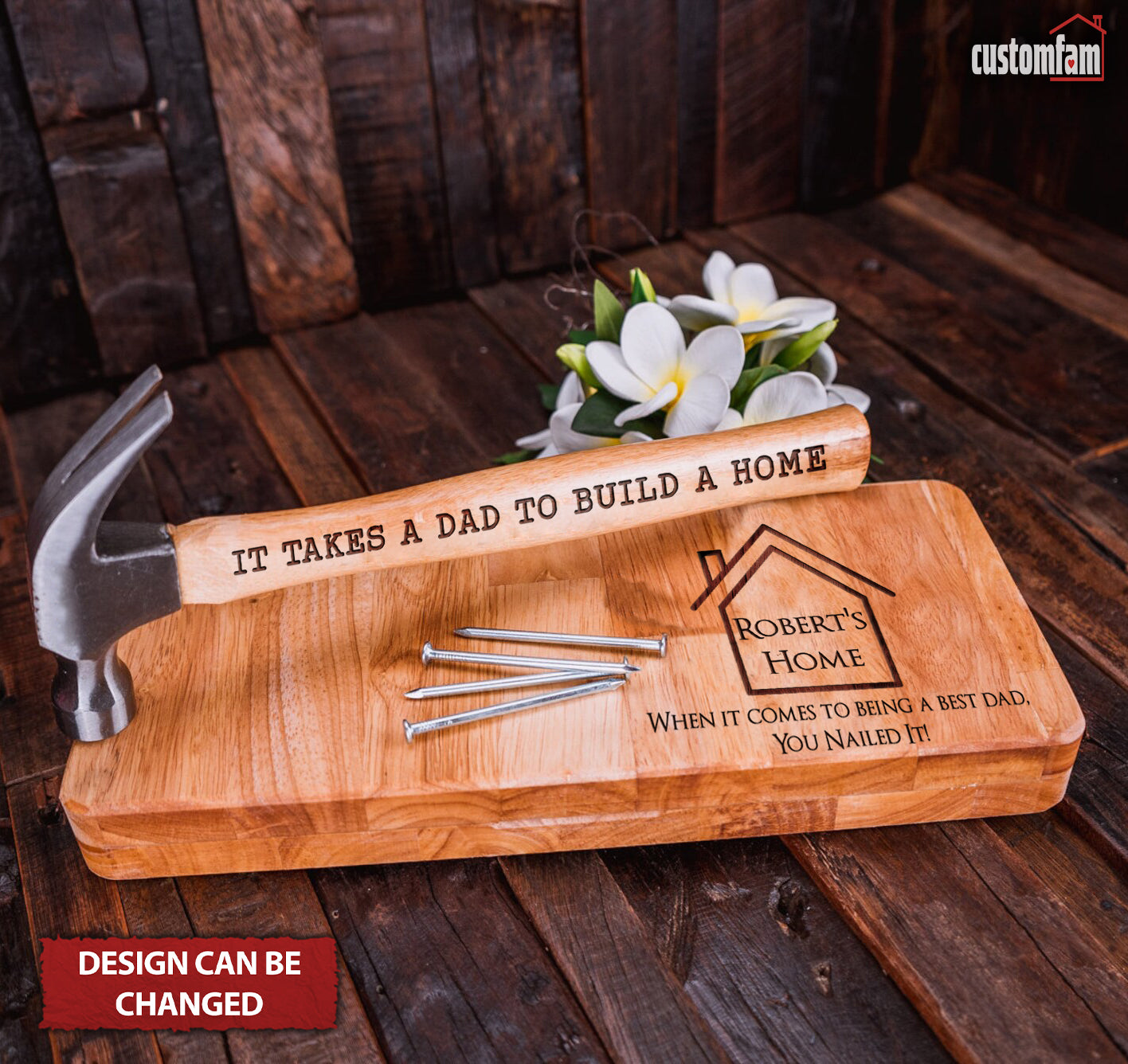 It Takes A Dad To Build A Home Personalised Engraved Hammer, Framing Hammer with Wooden Box and Nails, Gifts For Dad