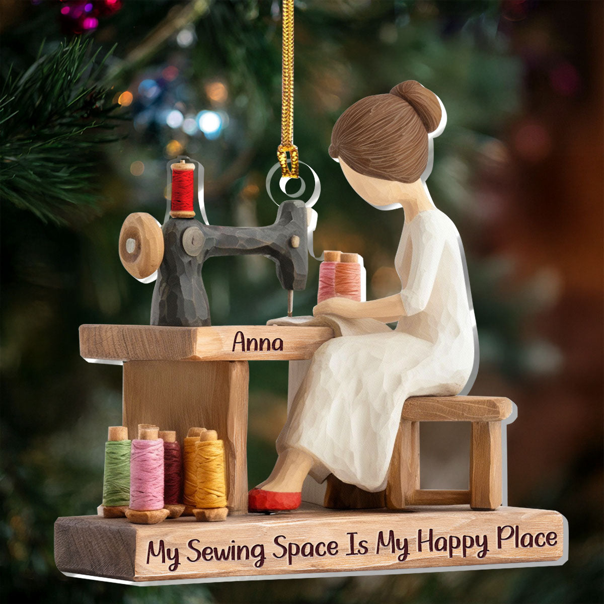 My Sewing Space Is My Happy Place Acrylic Ornament, Sewing Christmas Ornaments, Gifts For A Seamstress