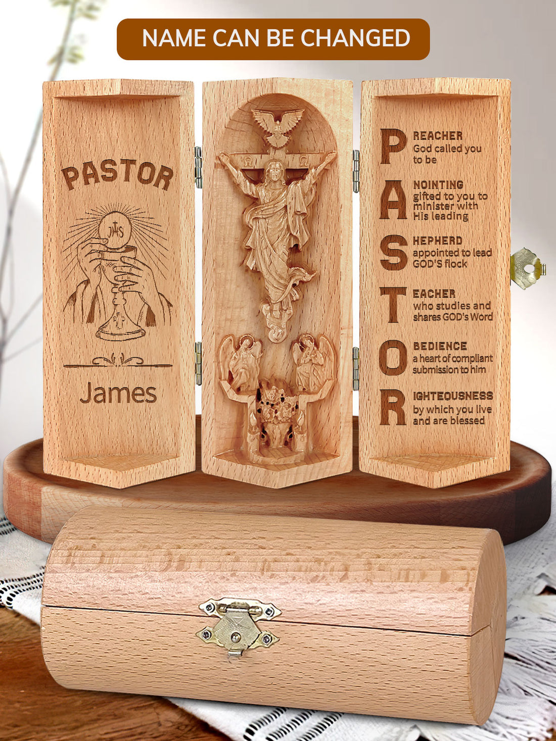 Prayer For Pastors, Jesus Openable Wooden Cylinder Sculpture of Jesus Christ, Christian Gifts