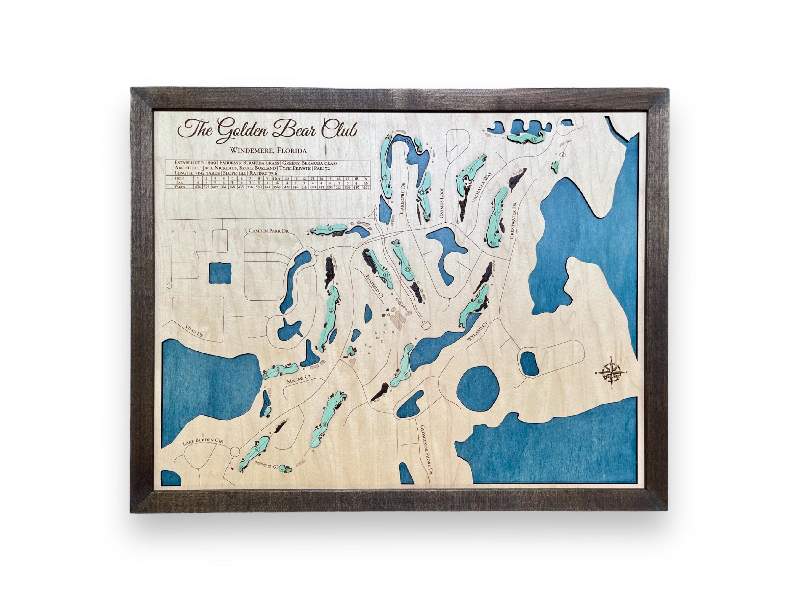 Custom Wood Golf Course Map, Golf Art, Golf Wood Sign, Gifts For Golf Lovers
