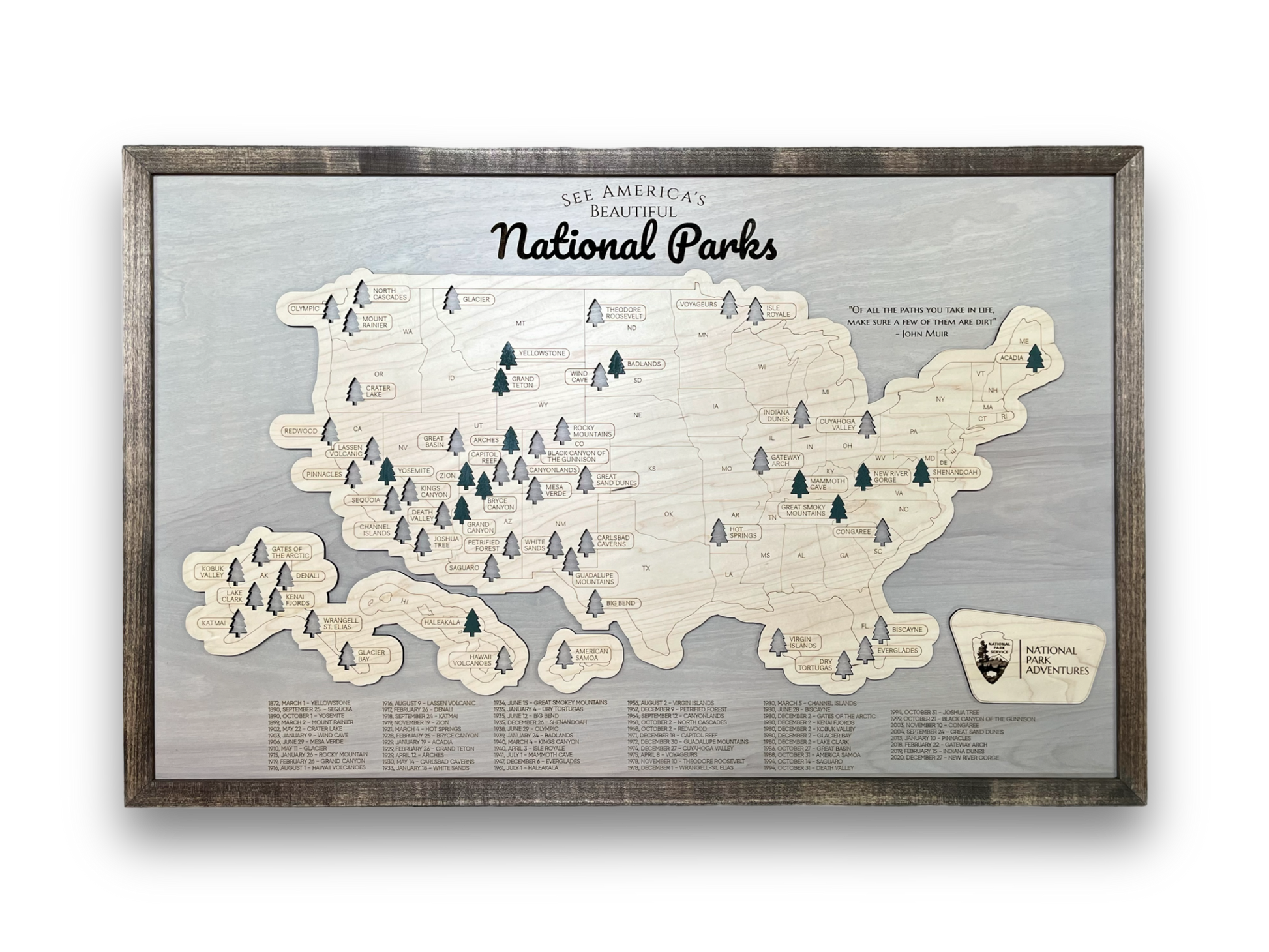 Personalized National Park Map In Usa, Wooden Map Tracker, Gift For Travelers