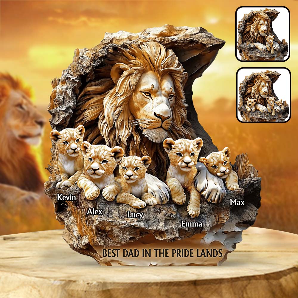 Papa Lion Personalized Father Custom Shaped Acrylic Plaque, Father Day Gift