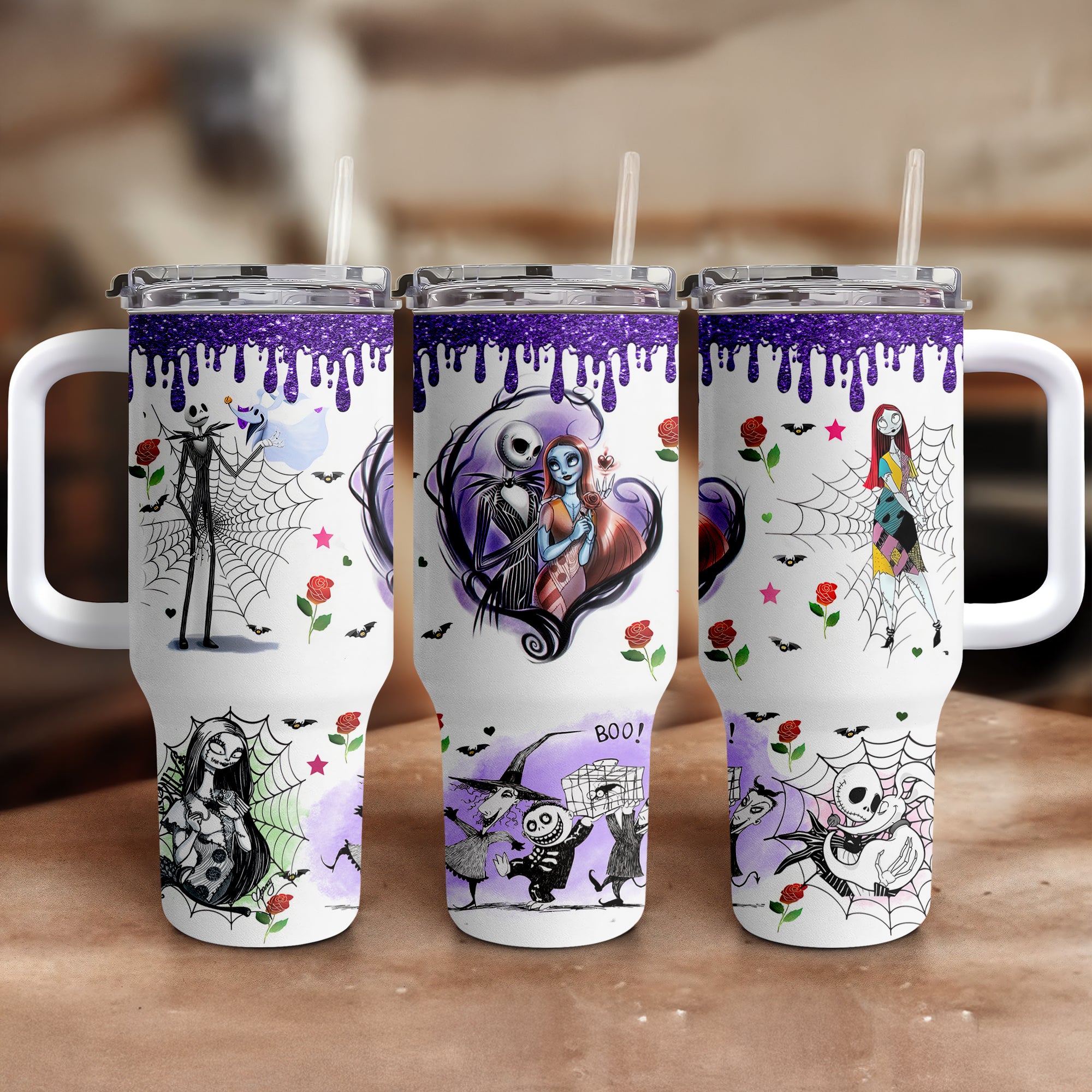 The Nightmare Before Christmas 40oz Tumbler with Handle, Lovely Gift For Horror Fan, Halloween Gifts