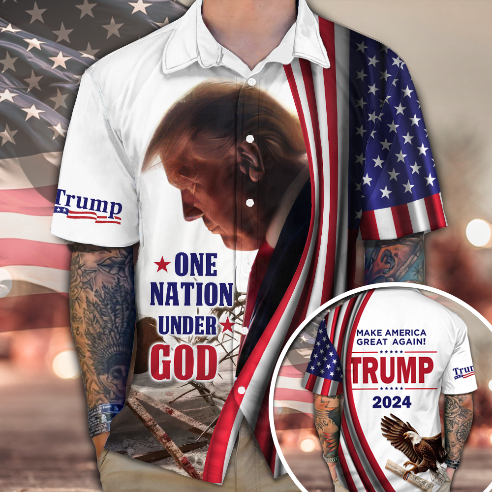 One Nation Under God Trump, Trump2024 Cutom Hawaiian Shirt, Funny Political Unisex Shirt