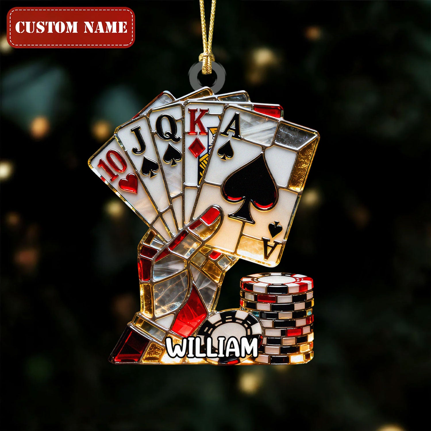 Poker Player Stained Glass Crystal Effect Acrylic Ornament, Poker Elements Unique Christmas Ornament