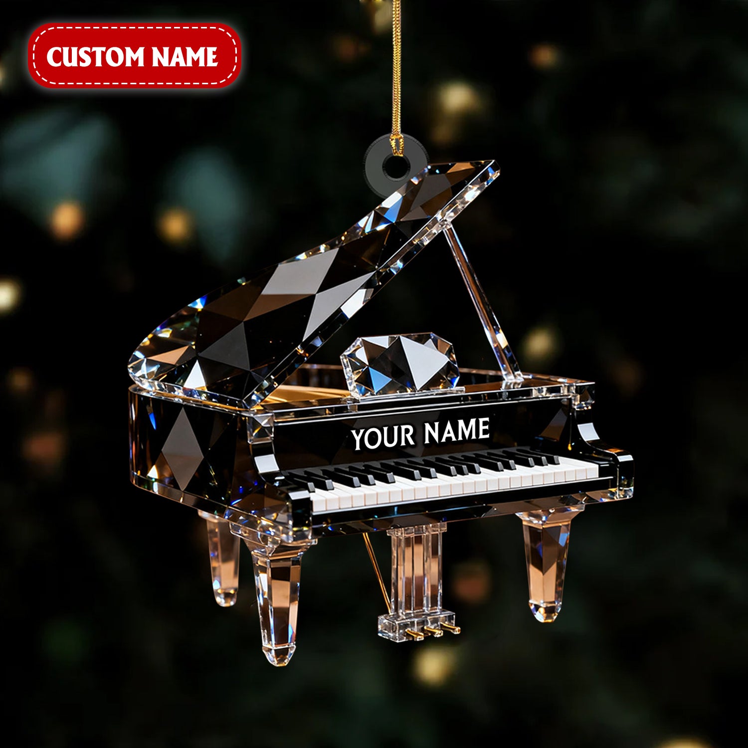 Customized Piano Crystal Effect Acrylic Ornament, Pianist Gift, Piano Christmas Music Theme Decor