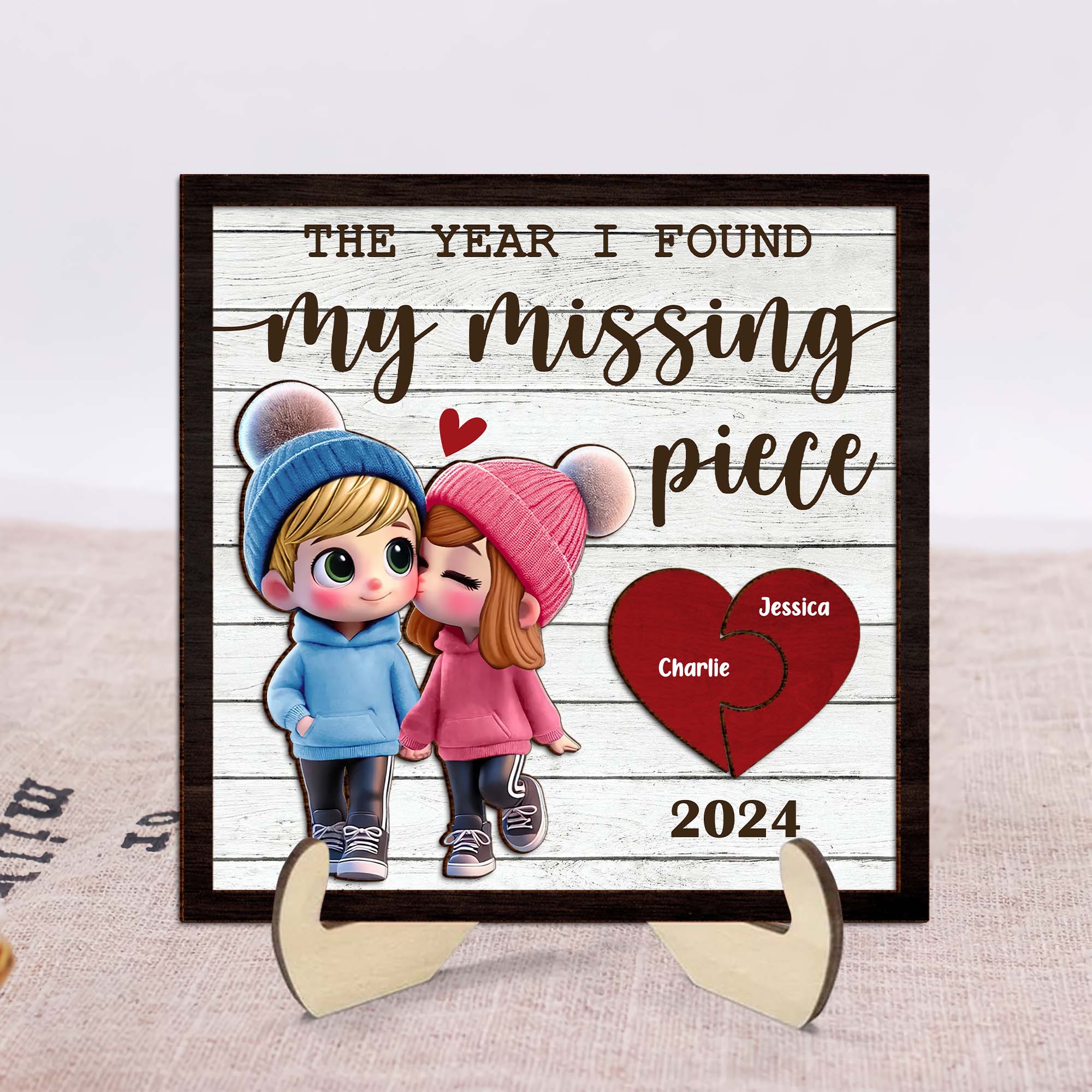The Year I Found My Missing Piece 2-Layered Custom Wood Sign, Couple Valentines Gift