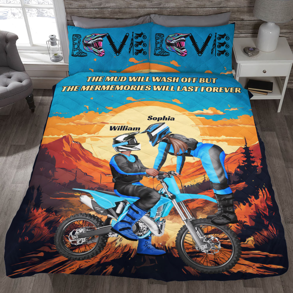 Couple  Motocross Personalized Quilt Bedding Set, Couple Valentine Gift, Valentine's Day Ideas