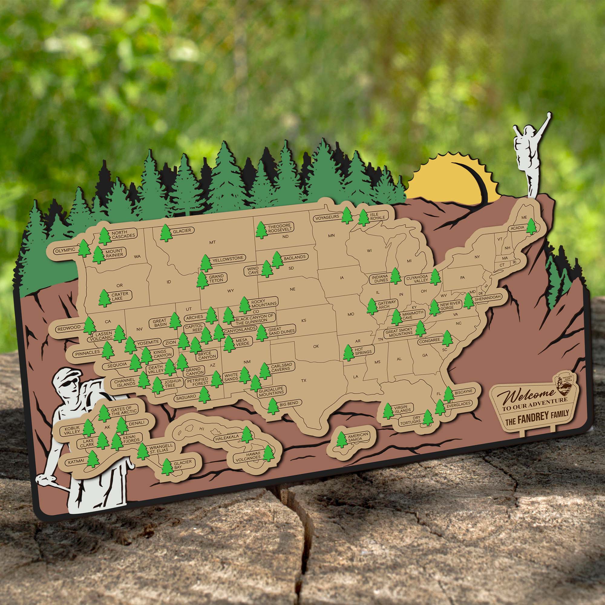 Personalized USA National Parks Travel Map With Pins, National Parks Wooden Map Tracker, Best Gifts For Hikers