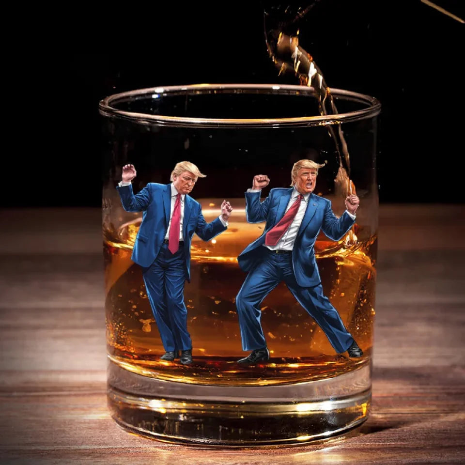 Funny Dancing Trump2024 Whiskey Glass, Patriotic Wine Glass, Dad Christmas Gift